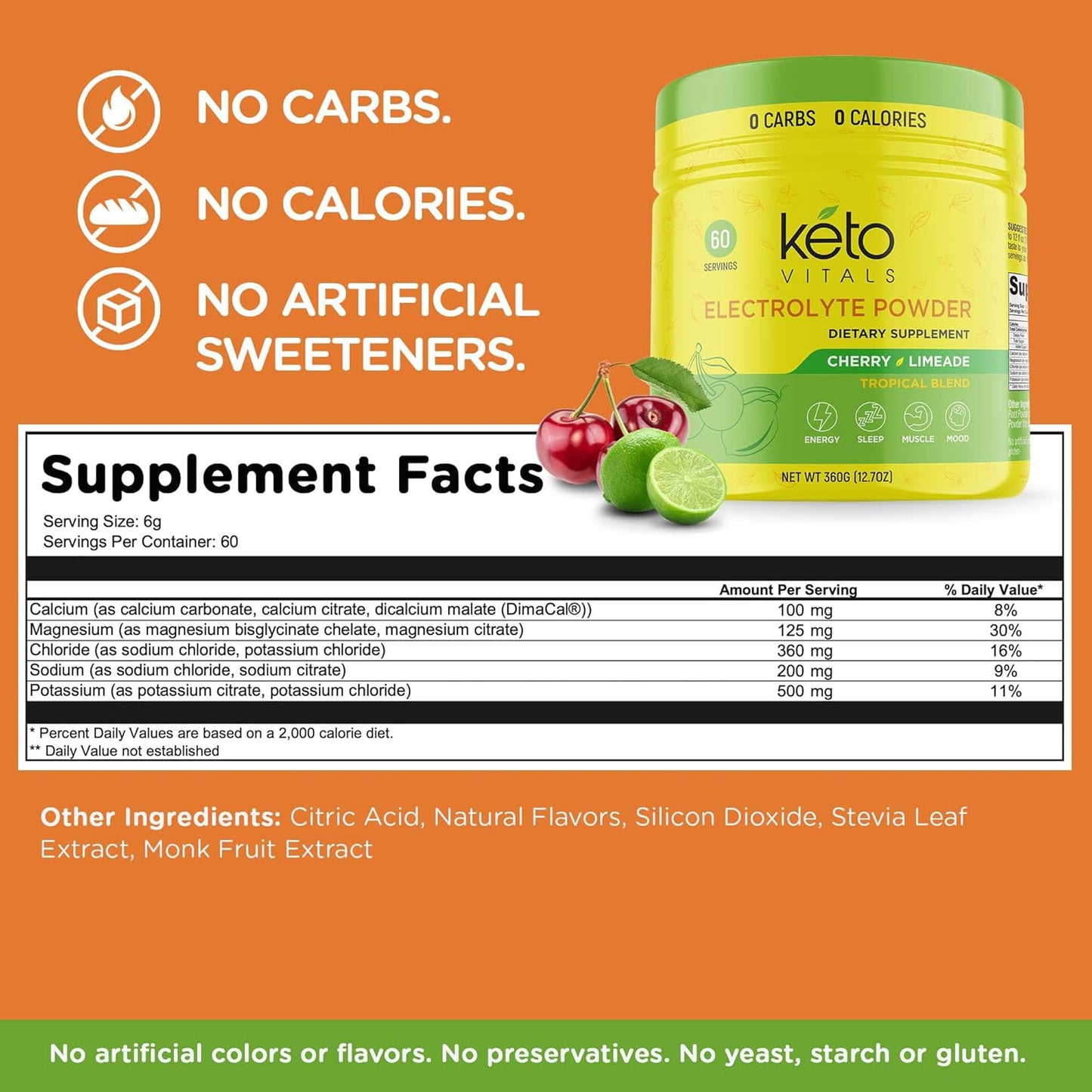 Keto Vitals Electrolytes Powder | Keto-Friendly Electrolytes with Potassium, Magnesium, Sodium, Calcium | Keto Electrolytes Supplement Energy Drink Mix | Sugar-Free, Zero Calories, Zero Carbs