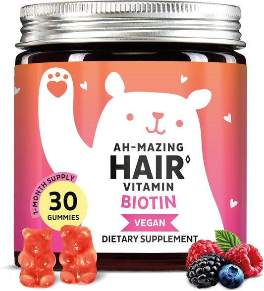 Biotin Gummies for Hair, Skin & Nails. 5,000 mcg High Potency Vegan Vitamins for Faster Hair Growth, Stronger Nails & Healthy Skin. with Vitamins C & E, 30 Gummies