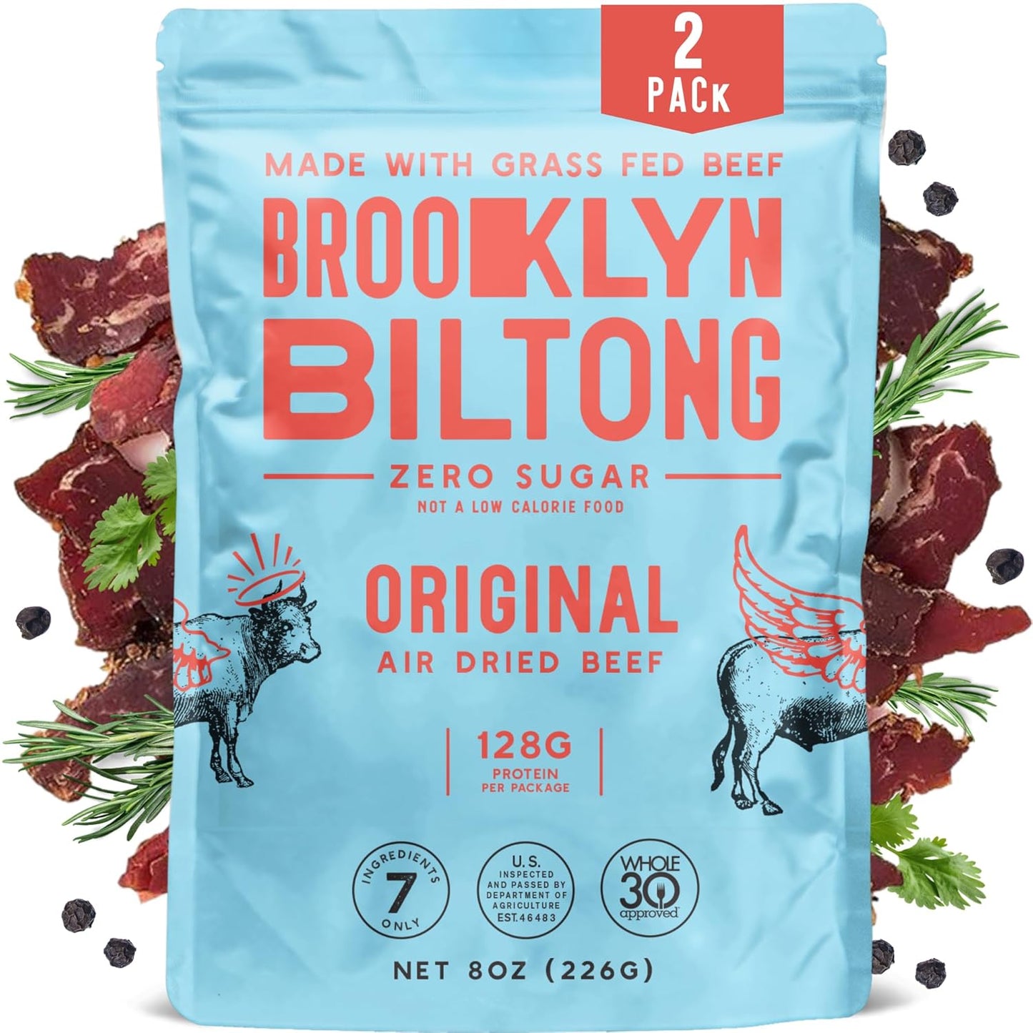 Brooklyn Biltong - Air Dried Grass Fed Beef Snack, South African Beef Jerky - Whole30 Approved, Paleo, Keto, Gluten Free, Sugar Free, Made in USA - 8 oz, Pack of 2 (Original)