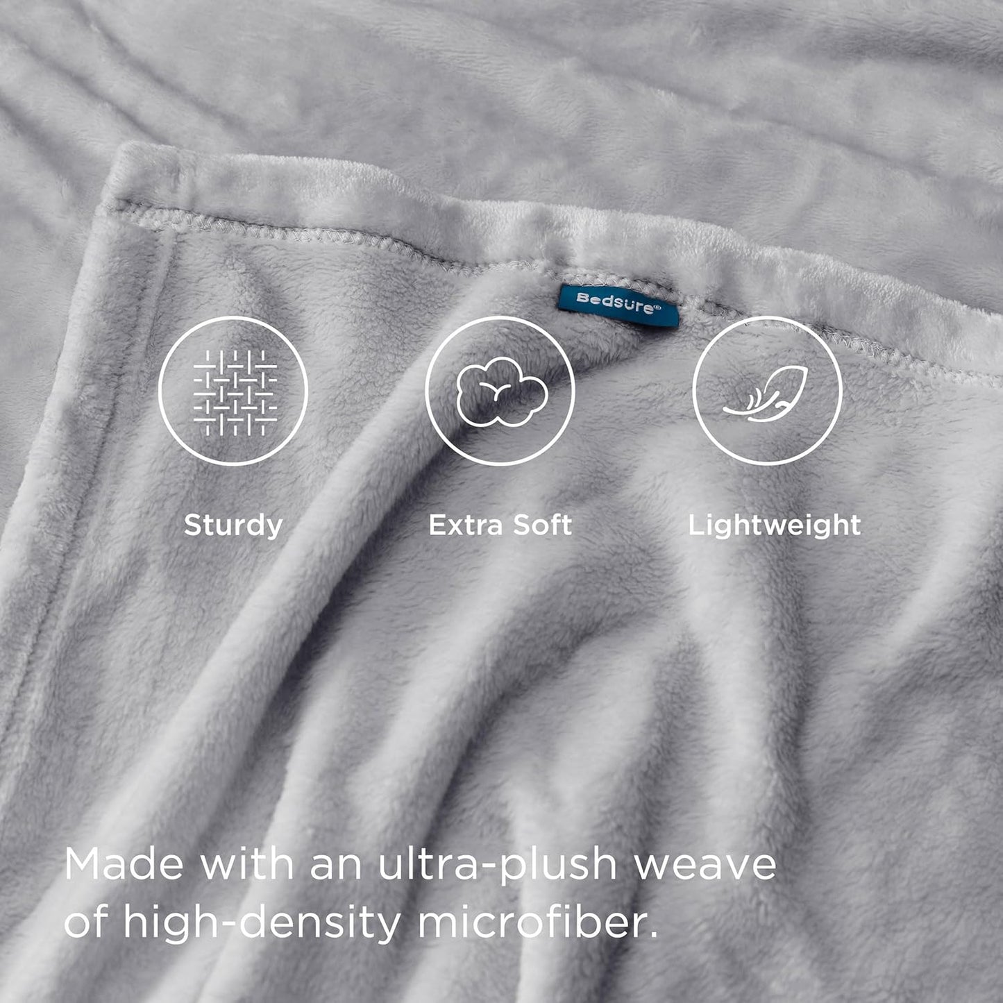 Bedsure Fleece Throw XL Blanket Light Grey - 300GSM Soft Lightweight Plush Cozy Blankets for Bed, Sofa, Couch, Travel, Camping, 50x70 inches
