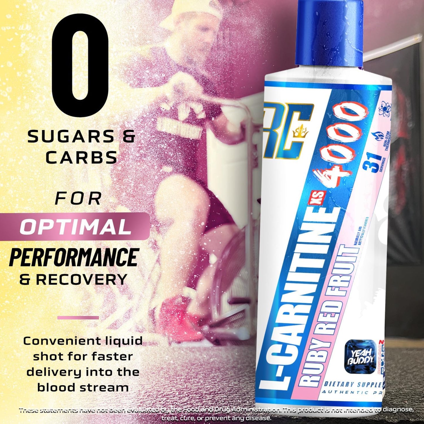 Ronnie Coleman Signature Series L Carnitine XS 4000 Liquid, Stimulant Free, Sugar Free, Zero Carbs, Lean Muscle Strength Support for Men & Women, 16 Oz (16 oz, Ruby Red Fruit (4000))
