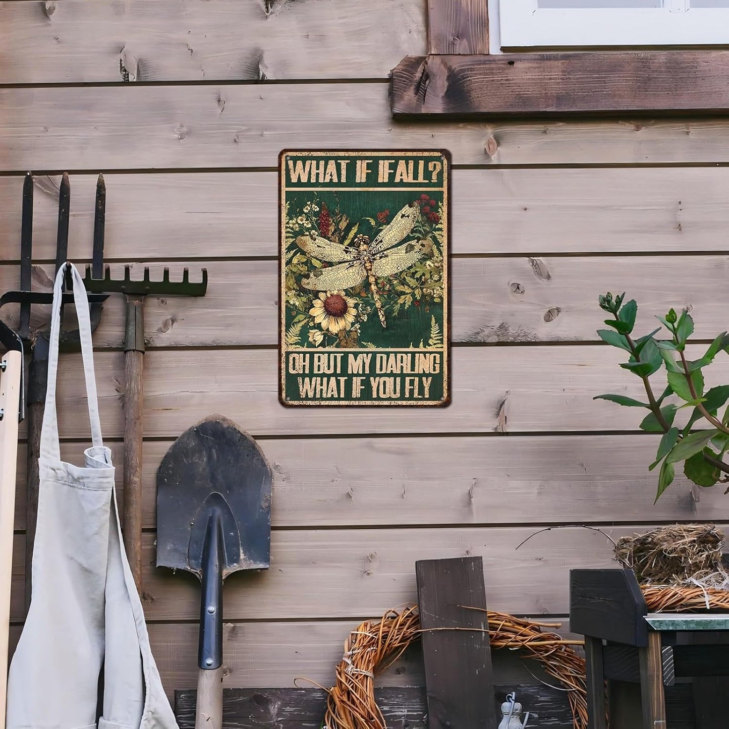 Dragonfly Vintage Tin Sign What If I Fall Metal Tin Sign for Home Bedroom 12 * 8inch