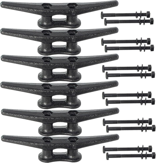 Dock Cleats 6/8/10 inch With Hardware,Electrophoretic Coated Black Boat Cleat Dock Boat Cleats,Rope Cleat Boat Dock Cleats Ideal for Boat Docks, Decks, Piers for Tying up Boats (2,4,6,8,12 Pack)