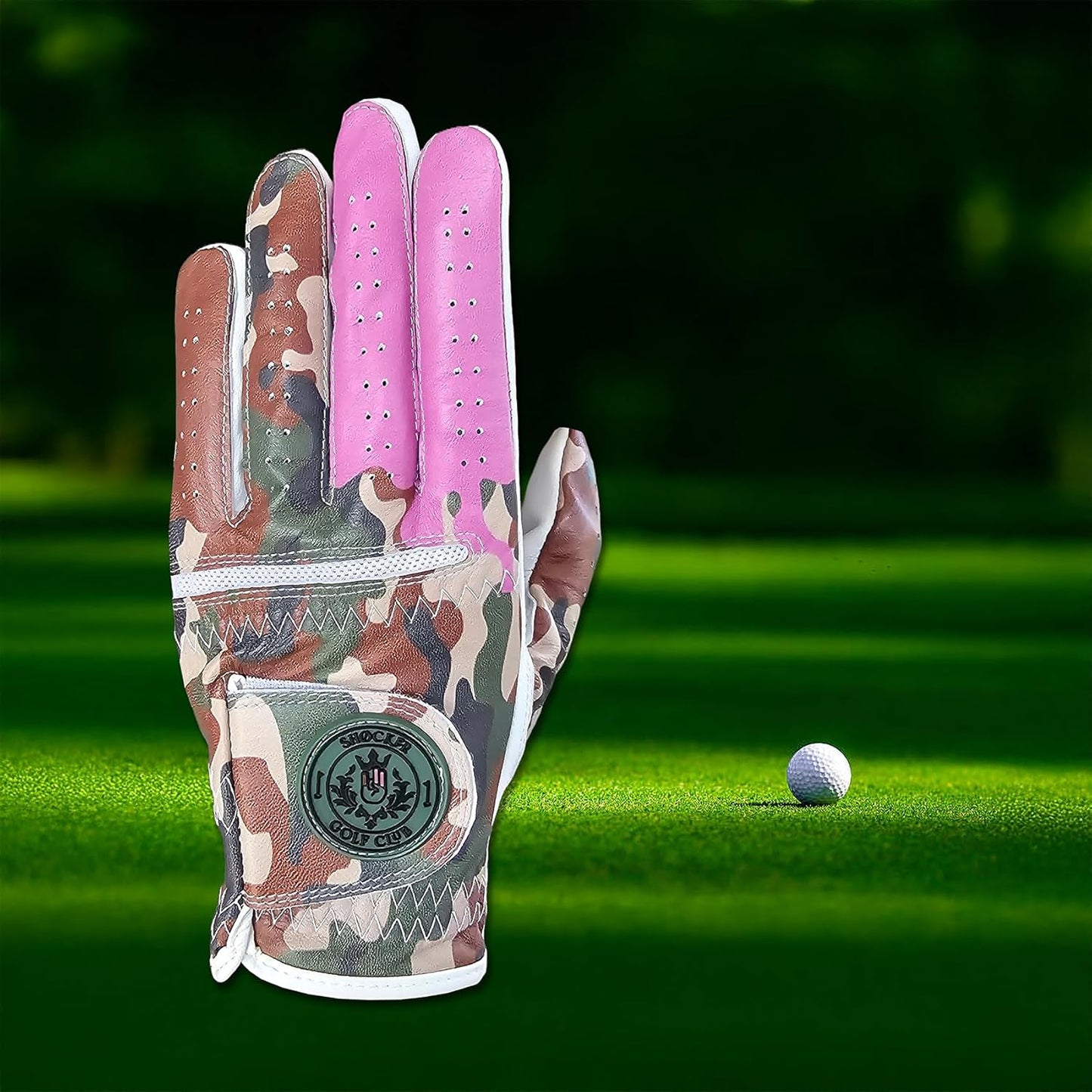 Shocker Camo Golf Glove Men's - Premium Cabretta100% Leather, Durable Grip, White and Camo, Adult Men's Golf Gloves, Funny Gag Gift, Left & Right Handed, Small to XXL Sizes