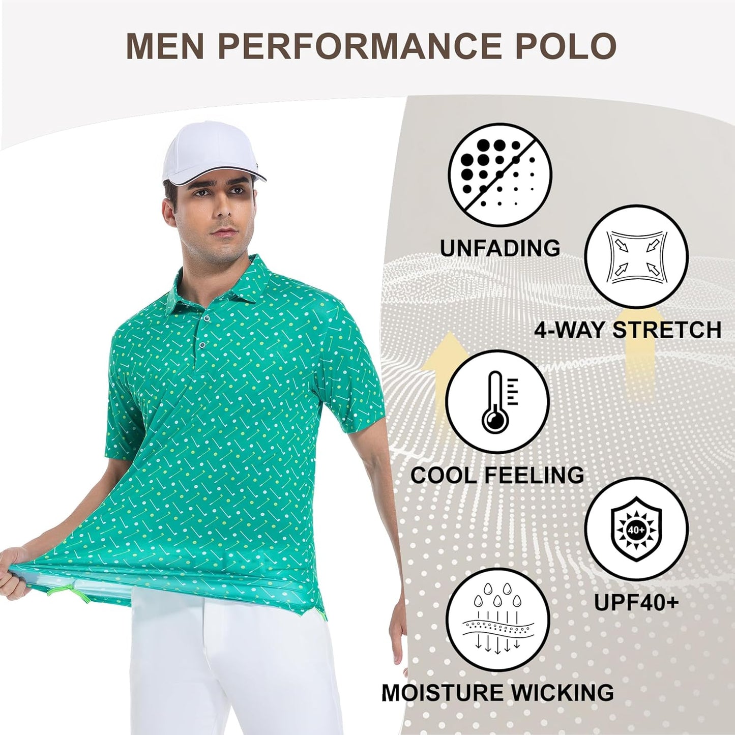 Damipow Premium Golf Shirts for Men Dry Fit Performance Polo Short Sleeve Collared Shirt