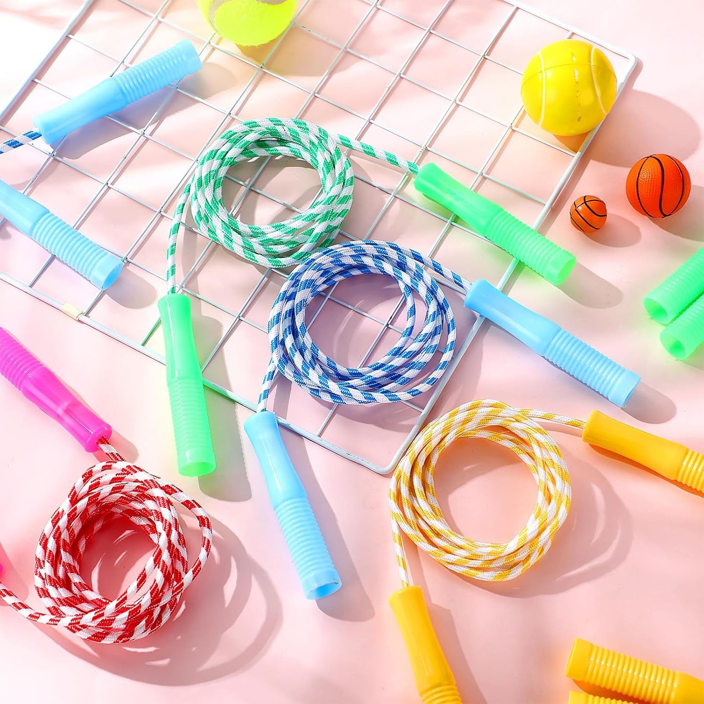 Aoriher 80 Pcs Jump Rope Bulk Kids 7.22 ft Adjustable Stripe Skipping Rope Outdoor Exercise Fitness Equipment for Back to School Class Playground Activities Set, 4 Colors
