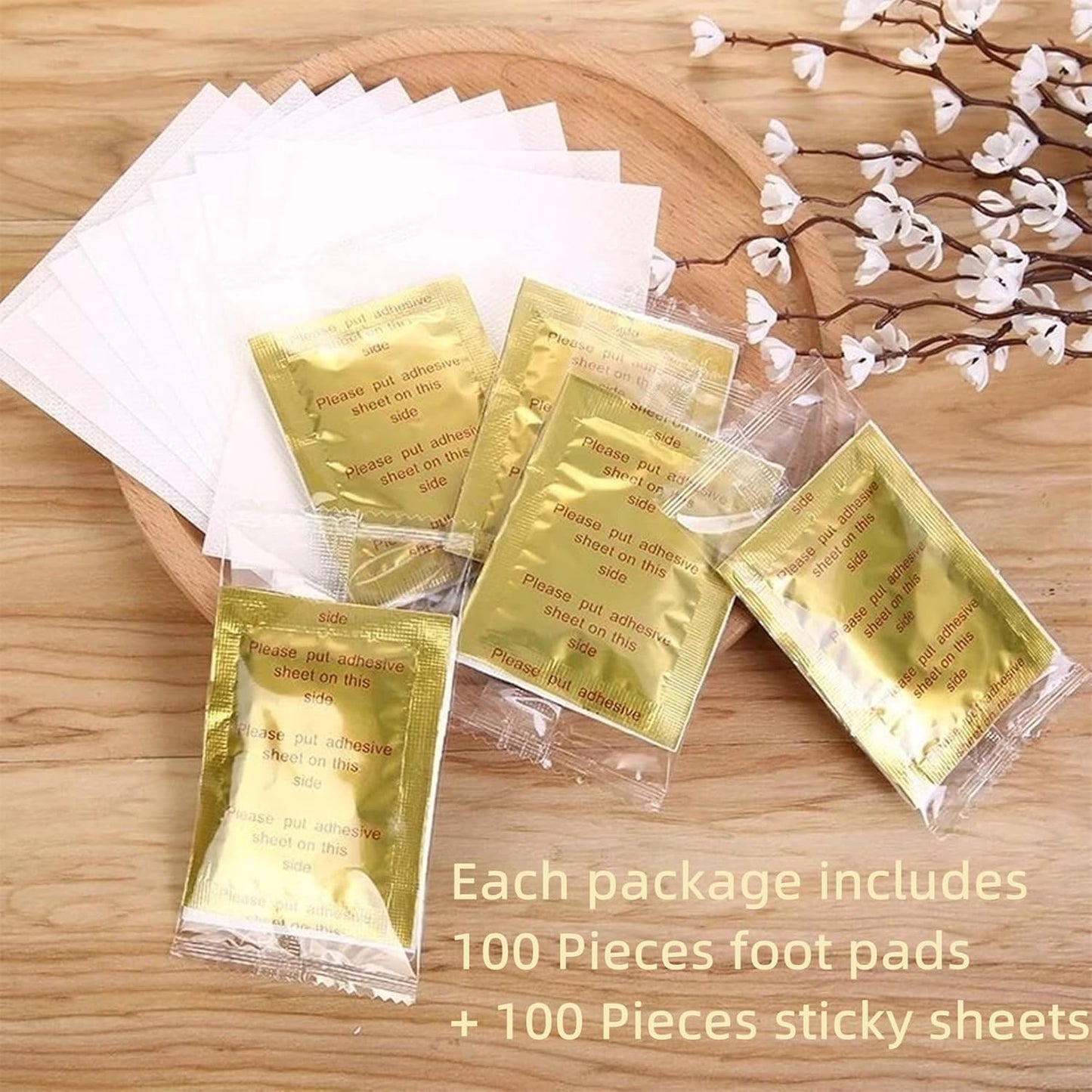 Ginger Foot Pads 100 Packs Bamboo Vinegar Patch Gold Foot Patches Easy to use