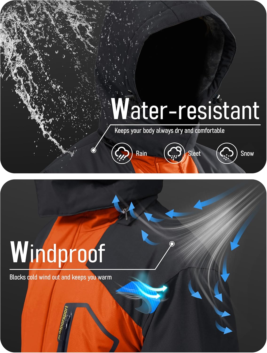 MAGCOMSEN Men's Winter Coats Water Resistant Ski Snow Jacket Warm Fleece Jacket Parka Raincoats With Multi-Pockets