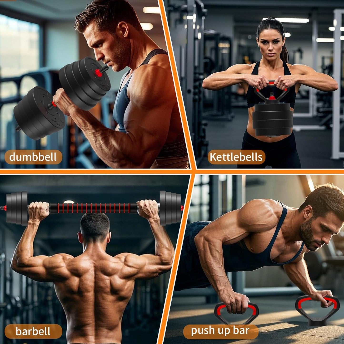 Adjustable Dumbbell Set 25/45/75/90LB, Changeable Dumbbell Set with Connecting Rod 4 in1 Dumbbells Set Used as Barbell, Kettlebells, Push up Bar, Fitness Exercises for Home Gym Suitable Men/Women