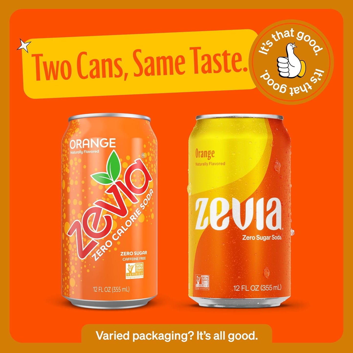 Zevia Zero Sugar Soda, Orange, 12 oz Cans (24-Pack) – Naturally Sweetened, Non-GMO Project Verified, Gluten-Free, Vegan