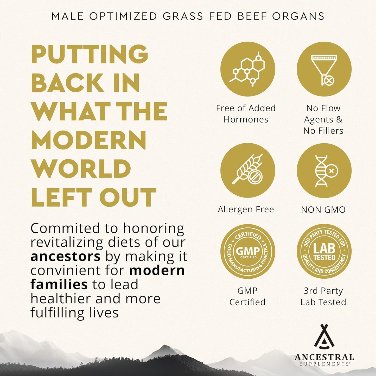 Ancestral Supplements Mofo, Supplements for Men, Support for Energy Levels and Overall Men's Health and Wellness, Non-GMO Grass Fed Beef Organ Supplement with Liver, No Fillers, 180 Capsules