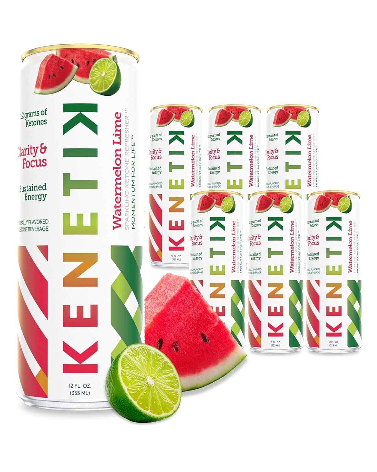 NEW! KENETIK Nootropic Ketone Drink, Ketones for Energy & Focus, Caffeine & Sugar Free, High Performance D-BHB Ketone Mix, Fuel w/Zero Crash or Jitters, Ready to Drink - Watermelon Lime 6 Pk