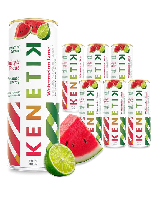 NEW! KENETIK Nootropic Ketone Drink, Ketones for Energy & Focus, Caffeine & Sugar Free, High Performance D-BHB Ketone Mix, Fuel w/Zero Crash or Jitters, Ready to Drink - Watermelon Lime 6 Pk