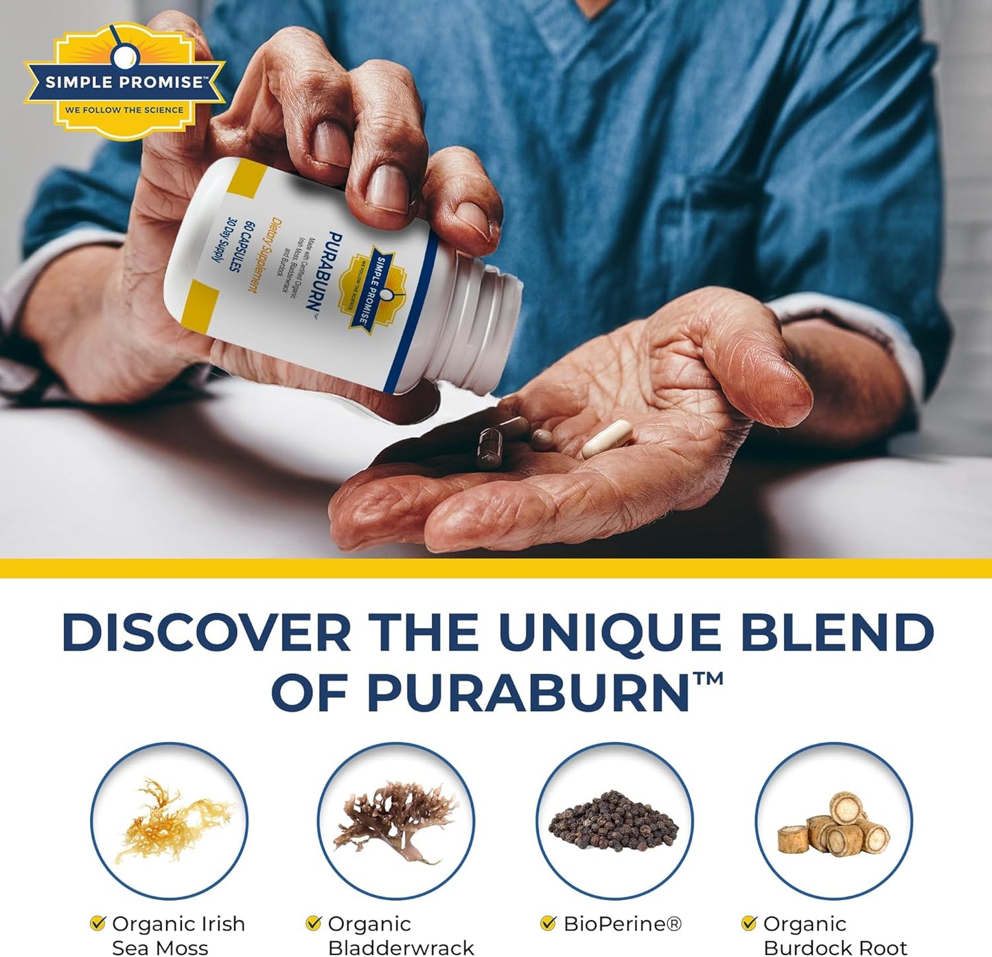 Simple Promise PuraBurn™ - Herbal Wellness Supplement with Organic Irish Sea Moss, Bladderwrack & Burdock Root - Supports Digestive Health & Nutrient Absorption - 60 Capsules