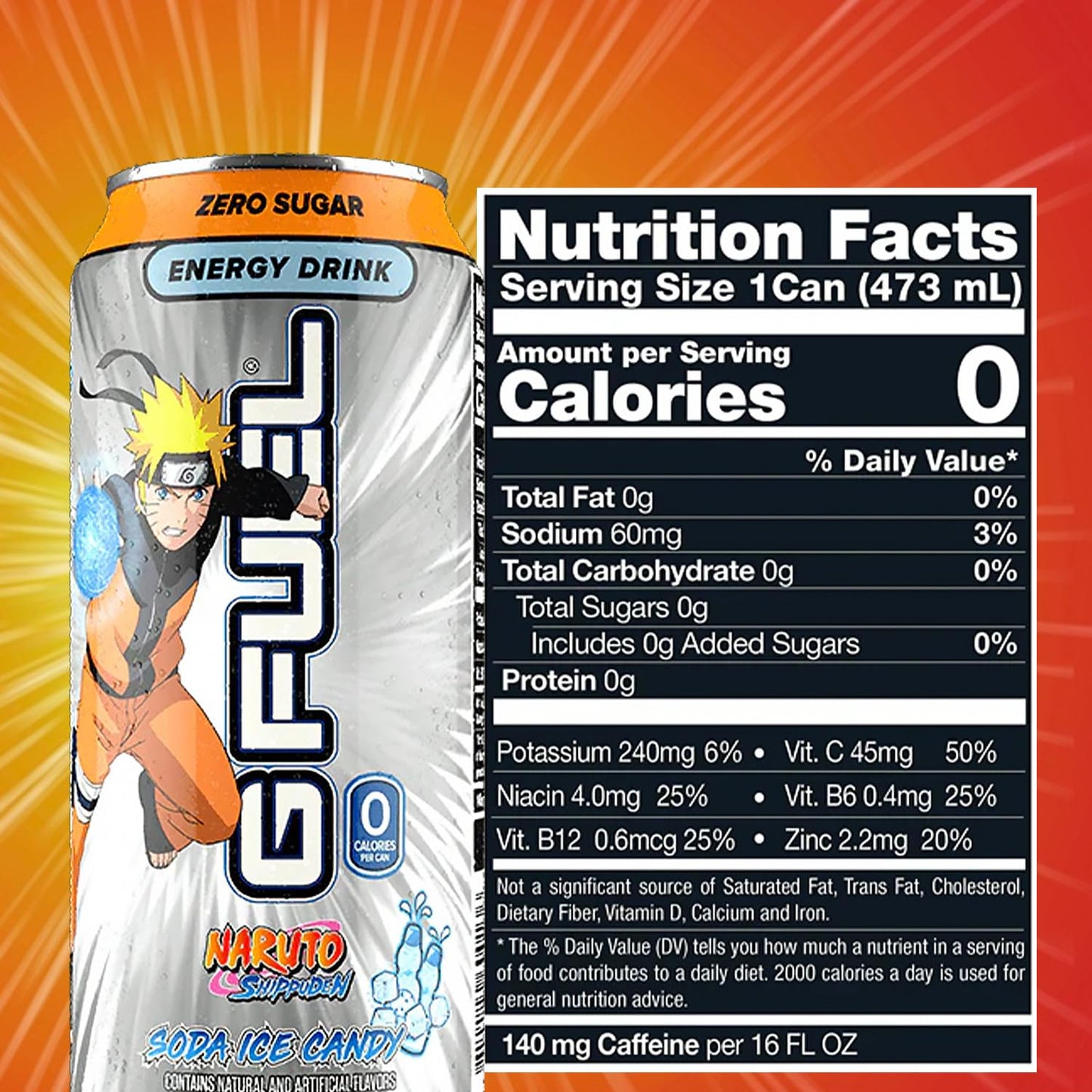 G Fuel Energy Drink, Lemon Lime Slushie, Sugar Free Beverage with 140mg Caffeine, Daily Energy Boost with Focus Amino, Vitamin + Antioxidants, 16 oz Cans (Naruto Shippuden, 12-Pack)