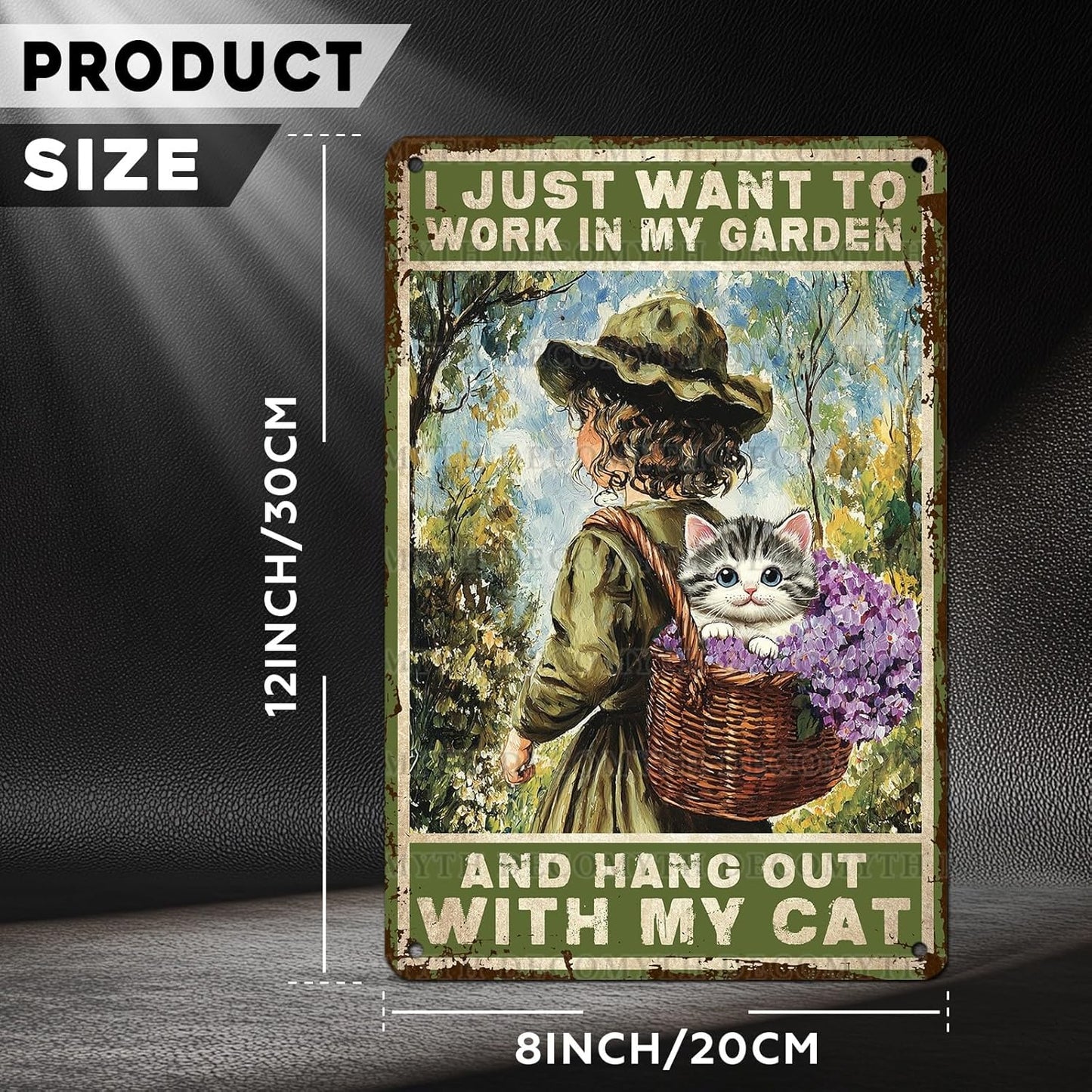 Garden Sign I Just Want To Work In My Garden and Hang Out With My Cat Vintage Metal Tin Sign Retro for Home Patio Backyard 12 * 8inch
