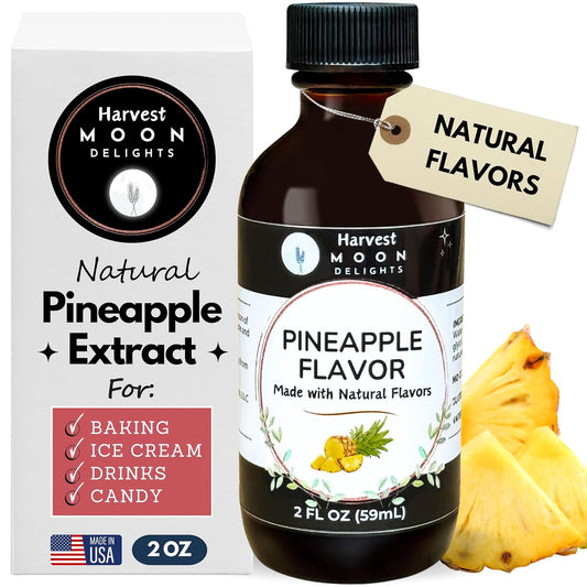 Natural Pineapple Extract - 2 oz - Water-Soluble - By Harvest Moon Delights - Pineapple Extract for Baking, Ice Cream, Drinks, and Candy - Flavoring, Flavor, Sugar-Free,