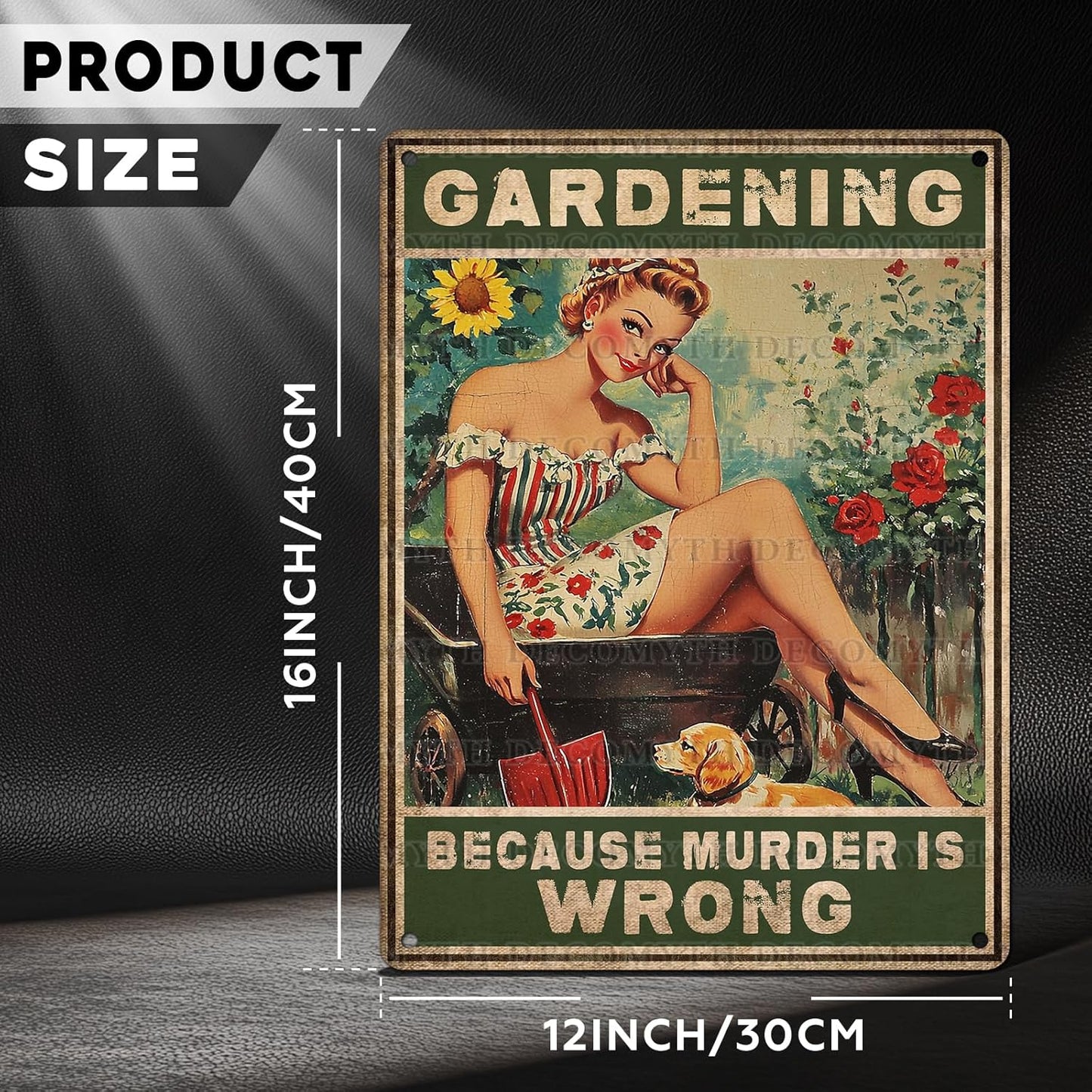 Gardening Because Murder Is Wrong Vintage Metal Tin Sign Rustic Wall Decor Outdoor Garden Art Yard Plaque Retro Home Decor Gift for Women Gardener Lovers 12 * 16inch