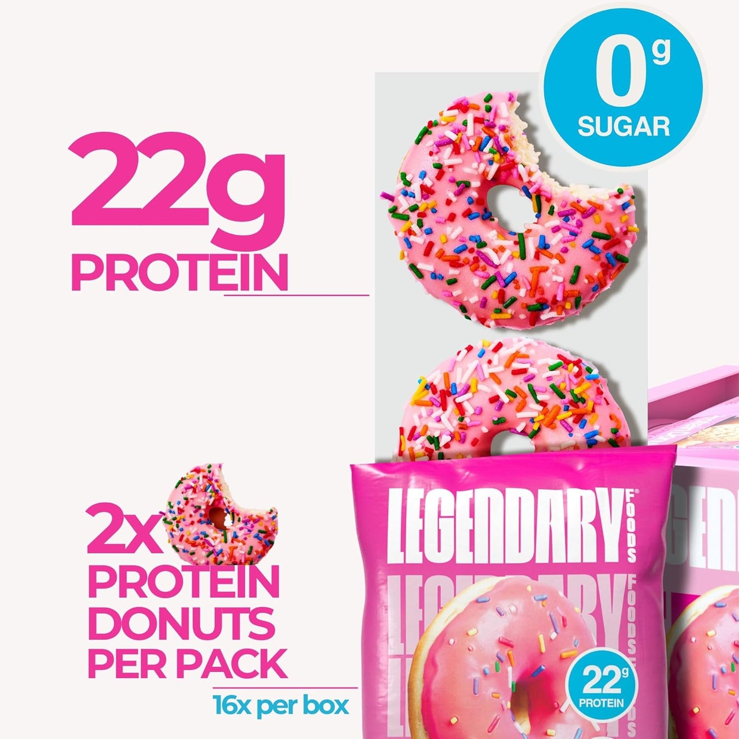 Legendary Foods 22gr Protein Donuts - Frosted Pink Sprinkle 8x (2 Donuts per Pack), High Protein, Zero Sugar, Gluten Free, Low Carb, Keto Friendly Snack, Healthy Donut GLP-1, Diabetic, Bariatric Diets