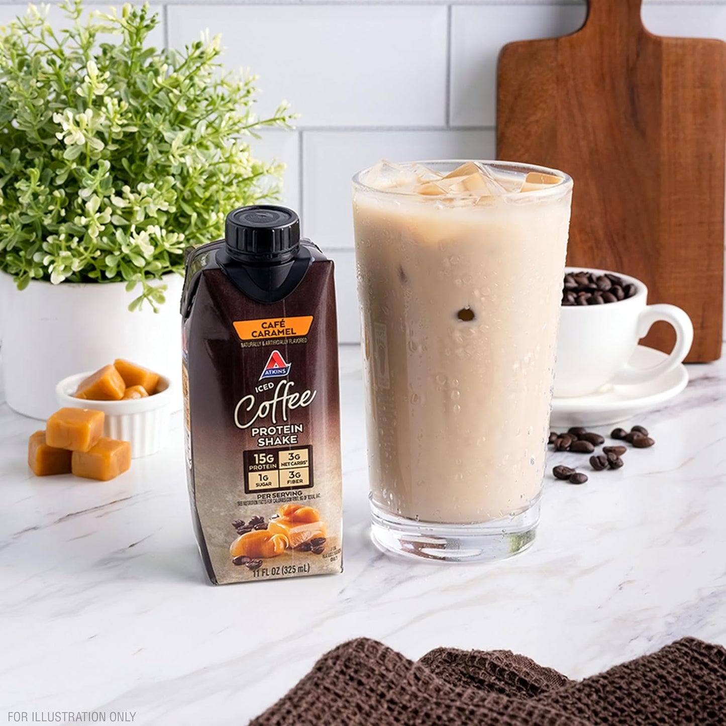 AtkinsCafé Caramel Iced Coffee Protein Shake, 15g Protein, Low Glycemic, 3g Net Carb, 1g Sugar, Keto Friendly (Pack of 2)