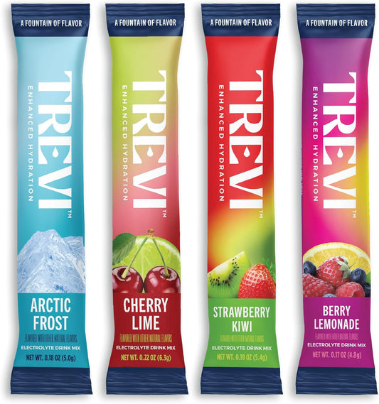 TREVI™ Sugar Free Electrolytes - Drink Mix Hydration Powder Packets - 28 Count - Favorites Variety Pack - Cherry Lime, Strawberry Kiwi, Berry Lemonade, Arctic Frost