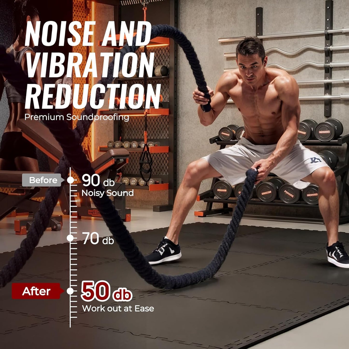 SUPERJARE 0.56'' Thick 6 Pcs 24 Sq Ft Rubber Top Exercise Equipment Mats, High Density EVA Foam Mats with Rubber Top, Interlocking Gym Flooring for Home Gym, Protective Workout Mat, Black