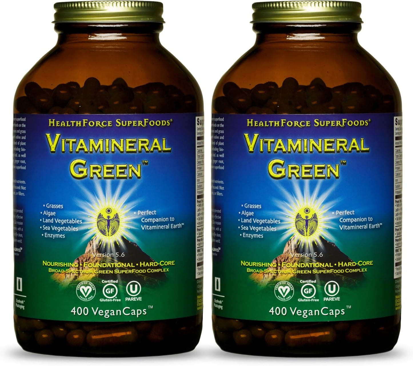 HEALTHFORCE SUPERFOODS Vitamineral Green - Mineral Supplement for Immune & Thyroid Support - Green Powder Supplement with Ingredients from The Land - Gluten-Free & Vegan - 400 Capsules (Pack of 2)