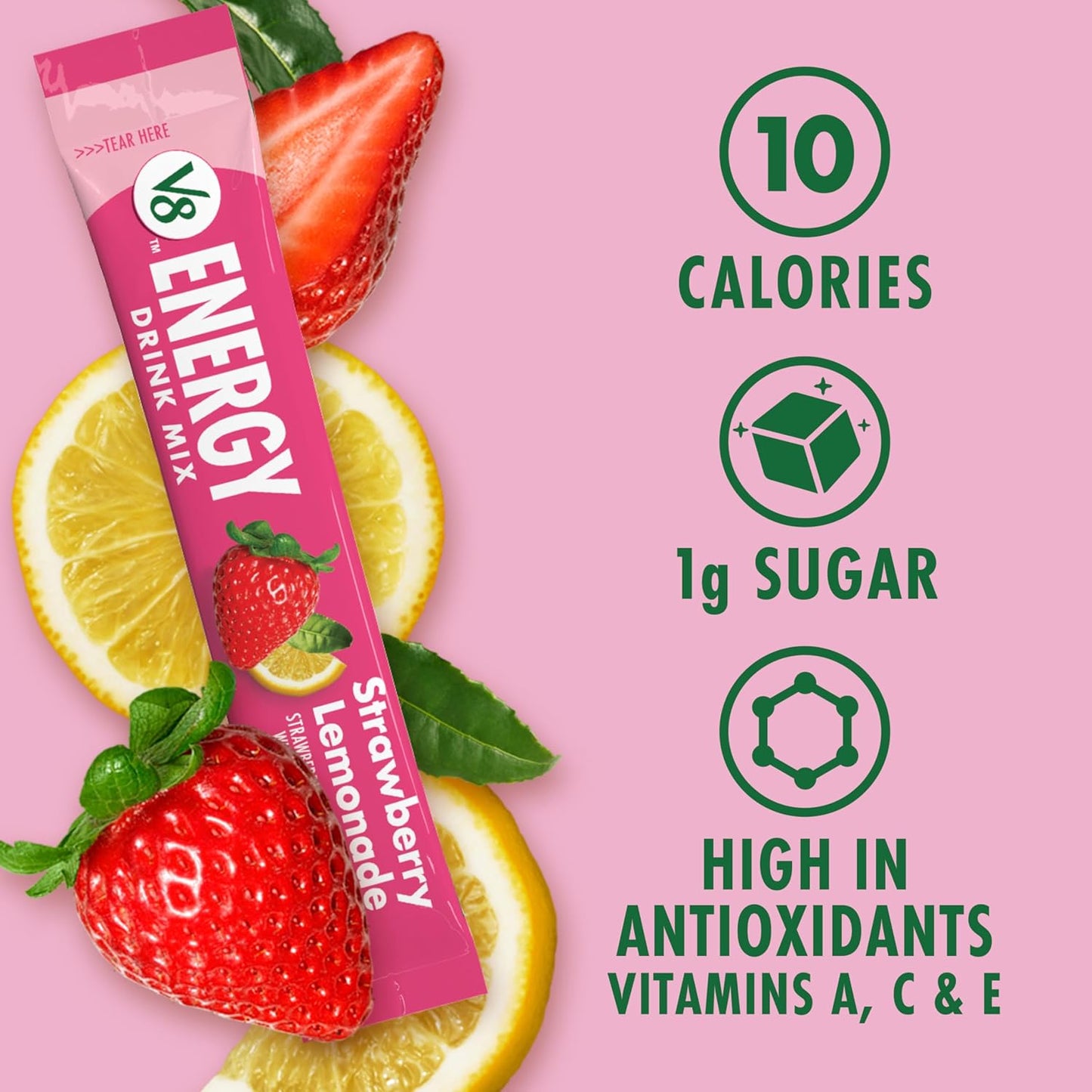 V8 Energy Strawberry Lemonade Energy Drink Powder, .10 oz Packet (10 Count)