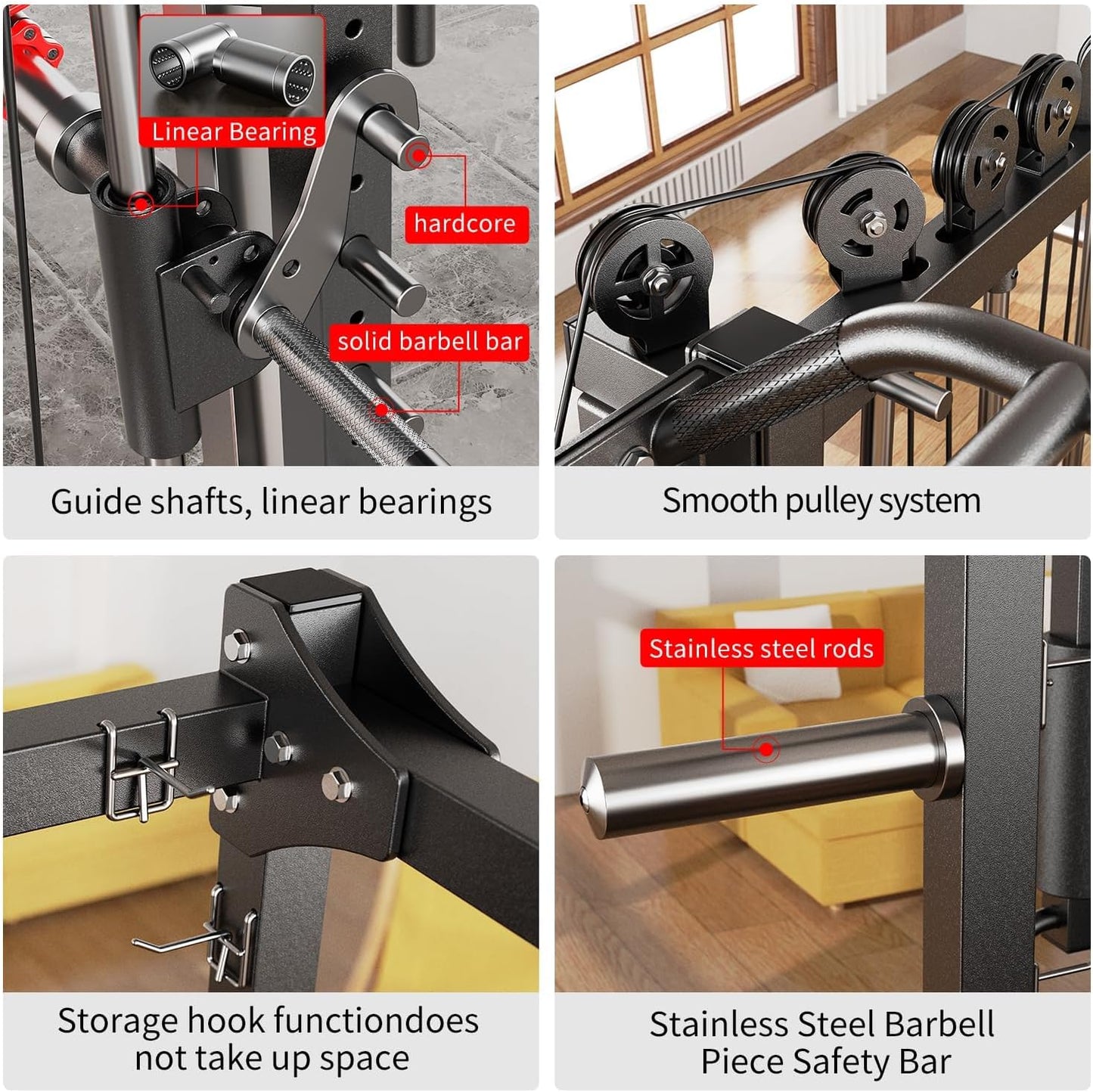 Smith Machine Power Rack Multifunctional Power Cage Deep Squat Rack Cable Crossover System Selectable More Training Attachment for Garage & Home Gym