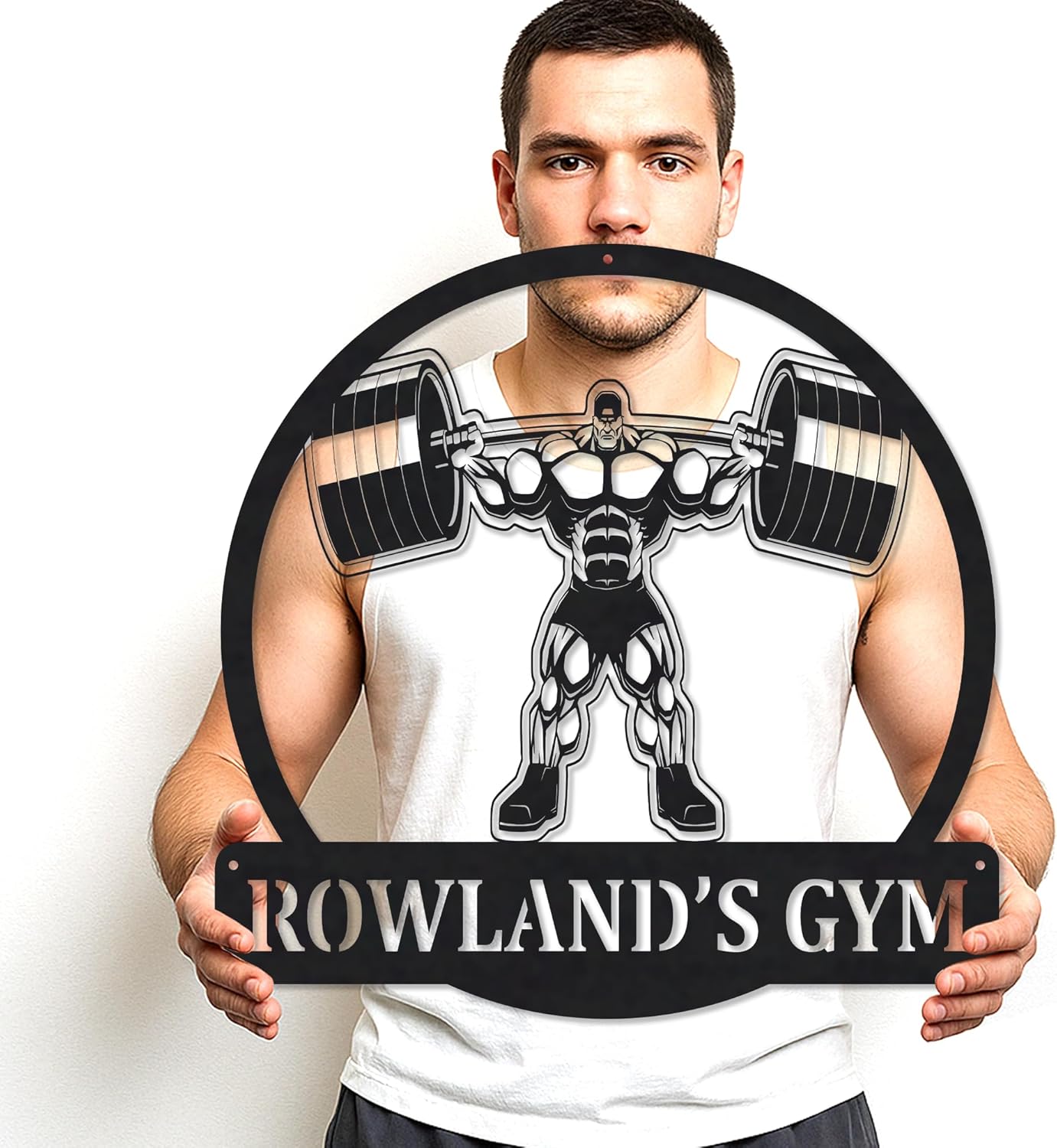 Gym Metal Sign Personalized Custom Name Workout Room Fitness Decor, Powerlifting Garage Center Motivational Wall Art, Gift for Women, Men, Dad, Papa, Grandpa, Mother, Sister, Girls, Family Steel