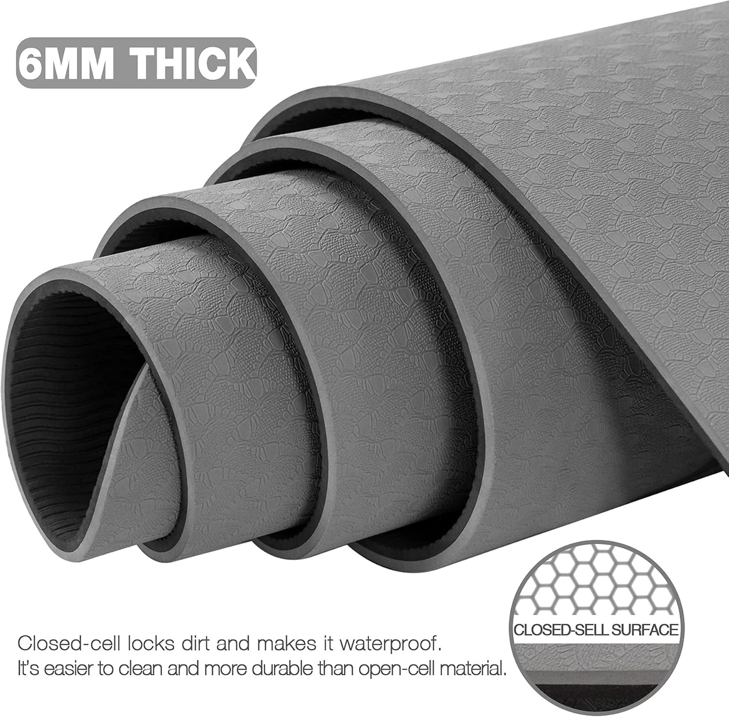 Large Yoga Mat for Men and Women 1/4 & 2/5 Inch Extra Thick TPE Fitness Mat for Home Gym Workout, Non-Slip, Eco Friendly Exercise Mat for Yoga, Pilates, Stretching, Meditation
