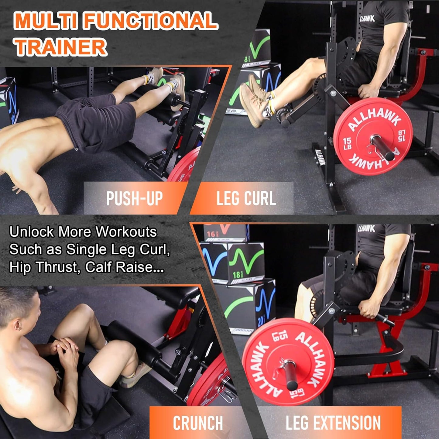 All-in-One Leg Extension and Curl Machine, Adjustable Seated Leg Rotary Extension Machine for Lower Body, Plate Loaded Home Gym Weight Machine for Thigh Workouts