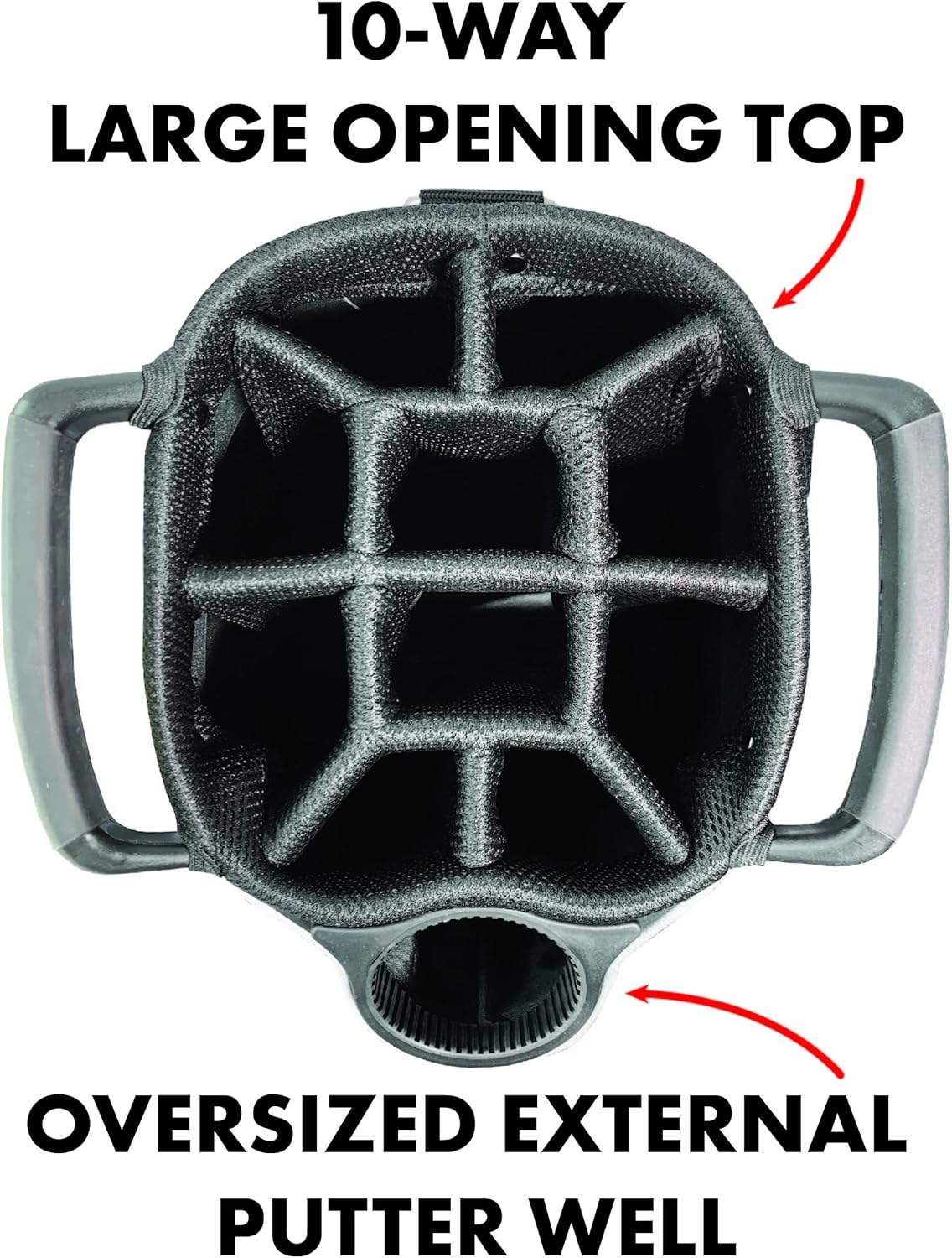 Lightweight, 10-Way Club Divider, Spring Action Stand, Insulated Cooler Pocket, Hook-and-Loop Fastener Glove and Umbrella Holder & Lift Assist Handles