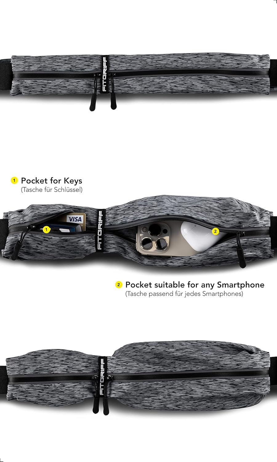 Fitgriff® Running Belt for Men & Women - Secure Jogging Pouch for Phone, Keys & Essentials - For All Cell Phones