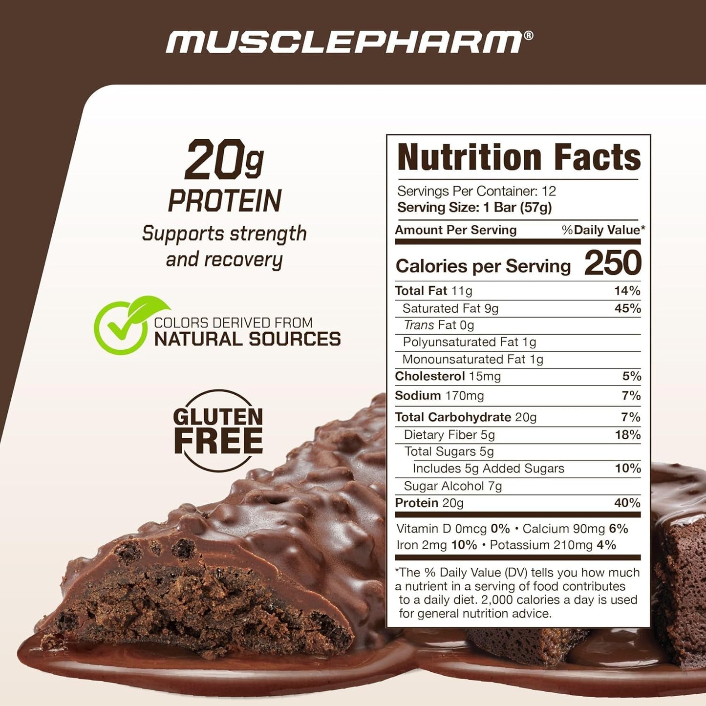 MusclePharm Combat Sport Bar, Chocolate Cake Flavor High Protein Bars, Combat Cravings, Fuel Performance & Meet Energy Demands, 20g Protein from Whey Protein, 5g Fiber, Gluten Free, 12 Bars