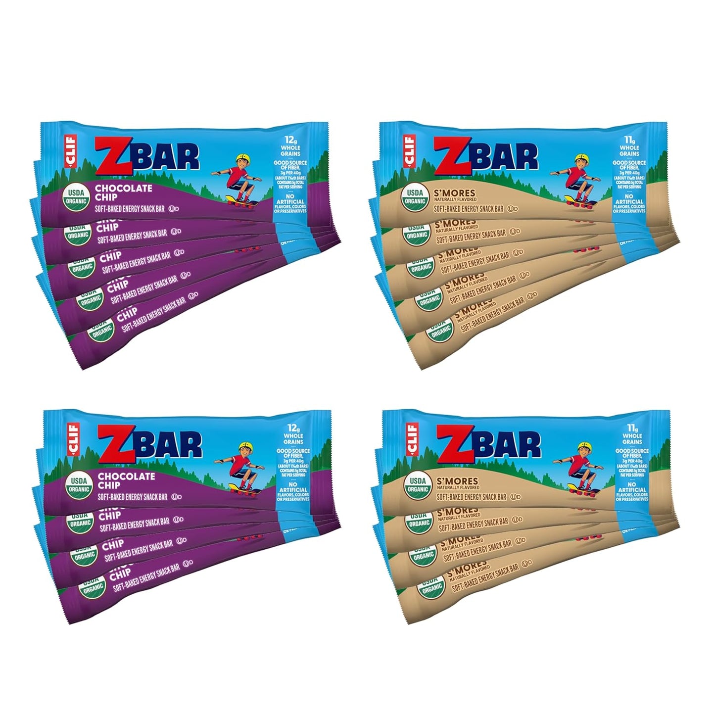 Zbar - Chocolate Chip and S'mores - Variety Pack - Soft Baked Snack Bars - Non-GMO - 11g Whole Grains - USDA Organic Granola Bars, School Snacks (18 Pack)
