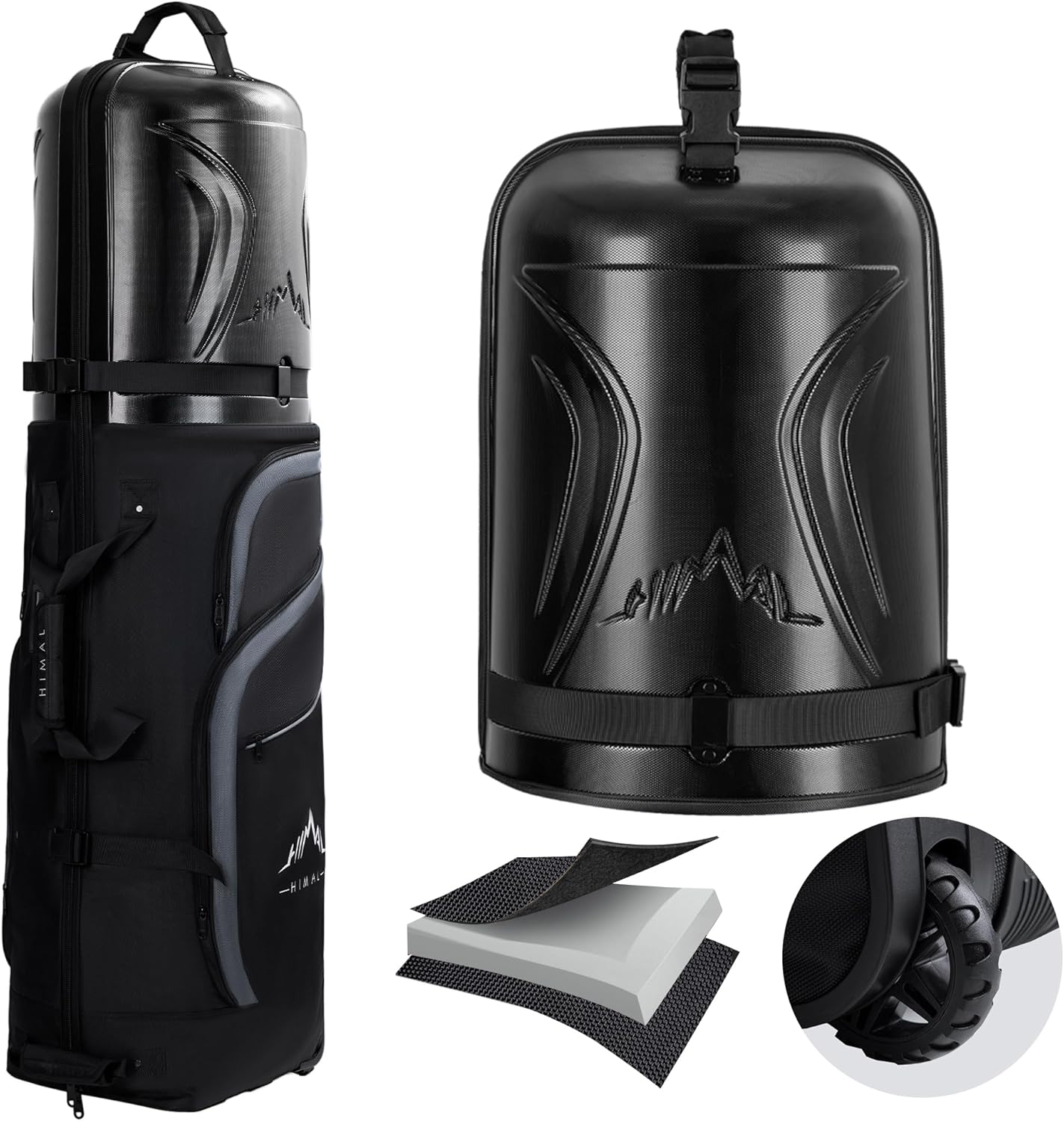 Golf Travel Bag with PC Hard Case Top, 1680D Heavy Duty Oxford Fabric Golf clubs Travel Bags for Airlines with Wheels, Wear-Resistant, Foldable