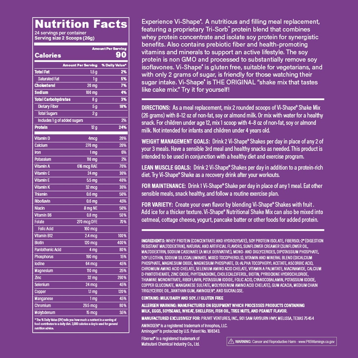 Vi-Shape Original Nutritional Shake Mix Sweet Cream Flavor | 22oz (2 Bags, 48 Servings)