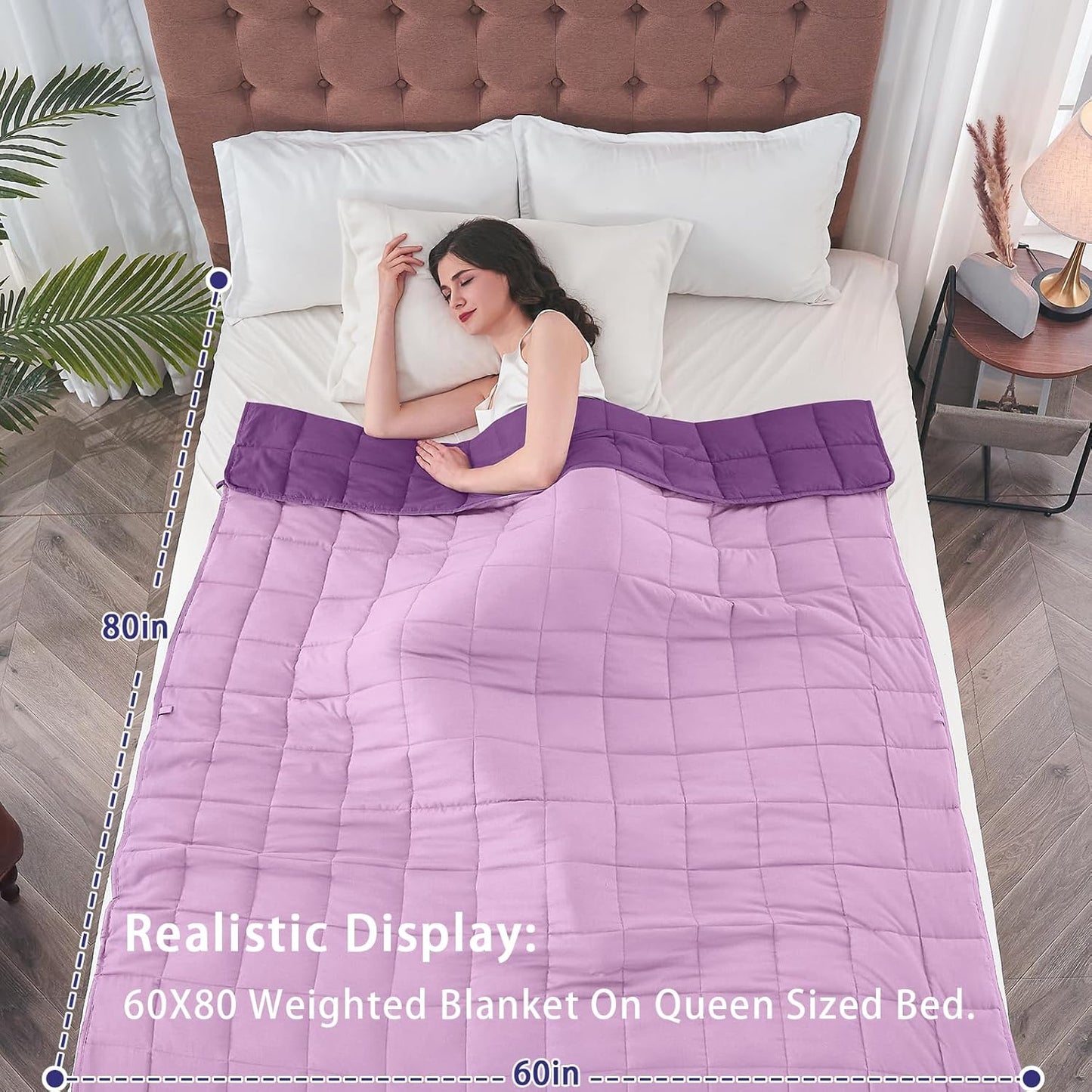 yescool Weighted Blanket for Adults (20 lbs, 60” x 80”, Purple) Cooling Heavy Blanket for Sleeping Perfect for 190-210 lbs, Queen Size Breathable Blanket with Premium Glass Bead, Machine Washable