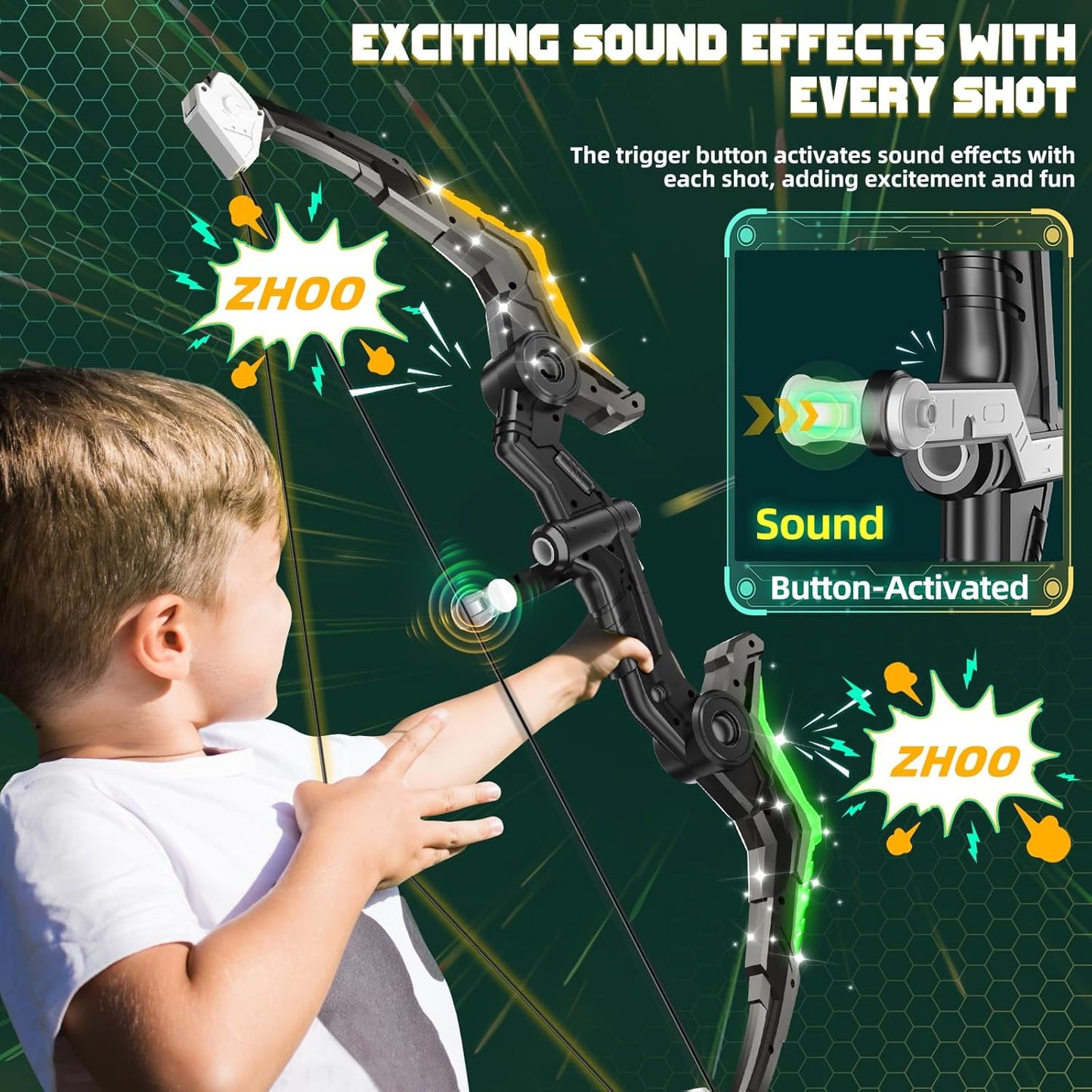 2 Pack Upgraded Kids Bow and Arrow Sets with Sound Effects&Color-Changing LED Flash Lights, Achery set for 4 5 6 7 8 9 10 11 12 Year Old, Indoor Outdoor Toys for Ages 5-7 8-13 Boys Girls(Blue&black)