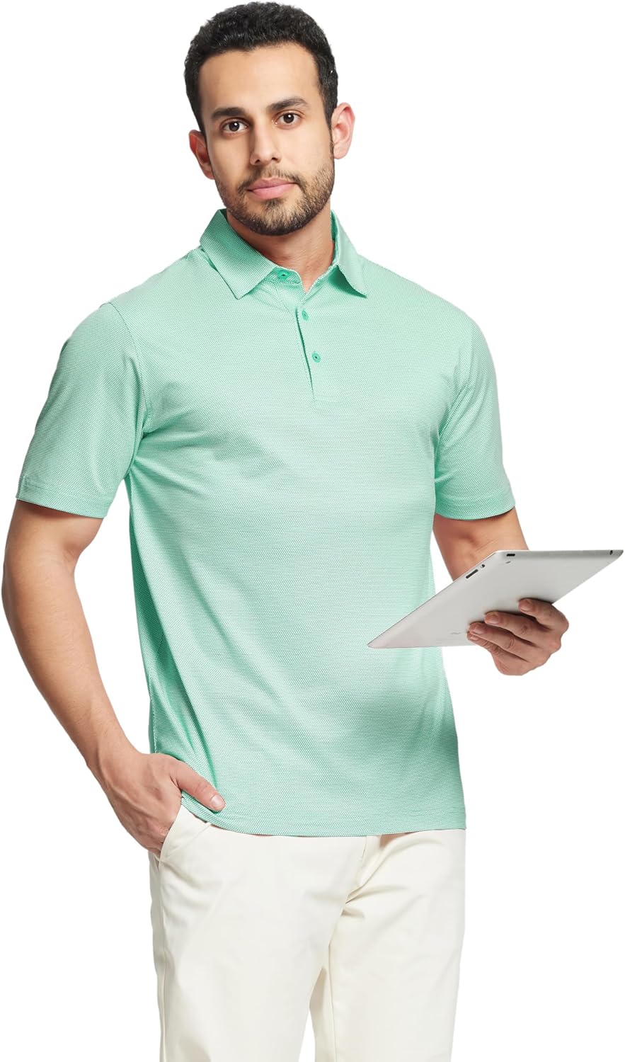M MAELREG Golf Shirts for Men Dry fit Sports Jacquard Lightweight Performance Texture Short Sleeve Collared Polo Shirts