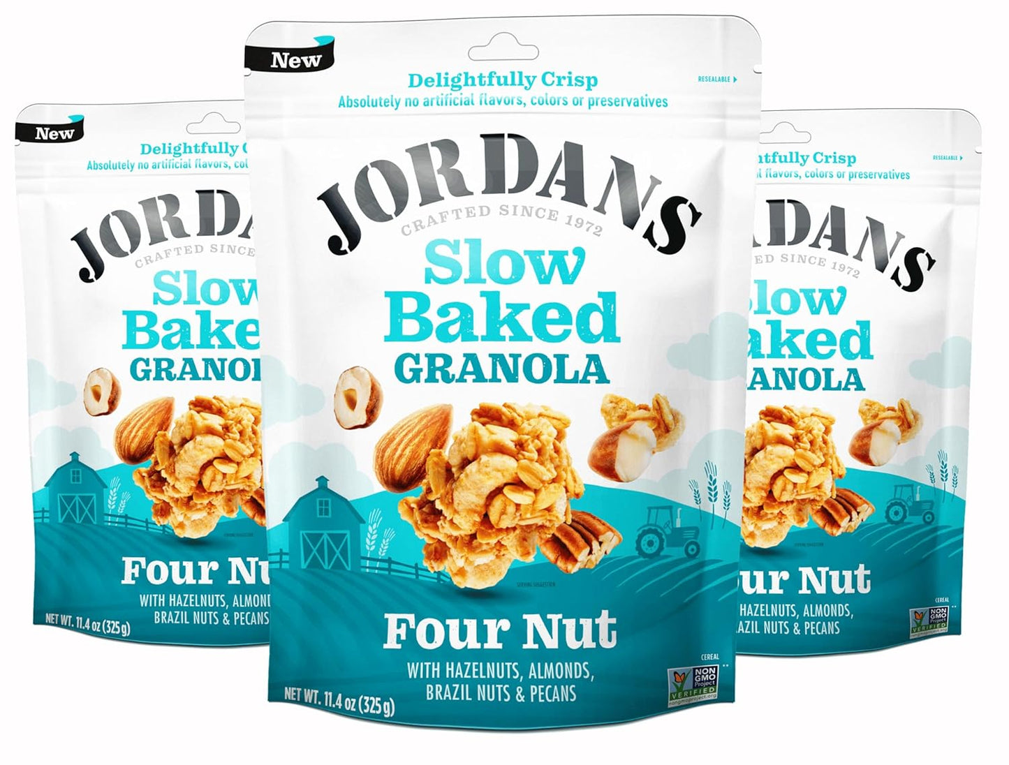 Jordans Slow Baked Granola | Four Nut Granola with Almonds, Brazil Nuts and Pecans | non-GMO, No Artificial Flavors, Colors, or Preservatives | Better for You Snacks for Adults & Kids | 11.4 oz (Pack of 3)