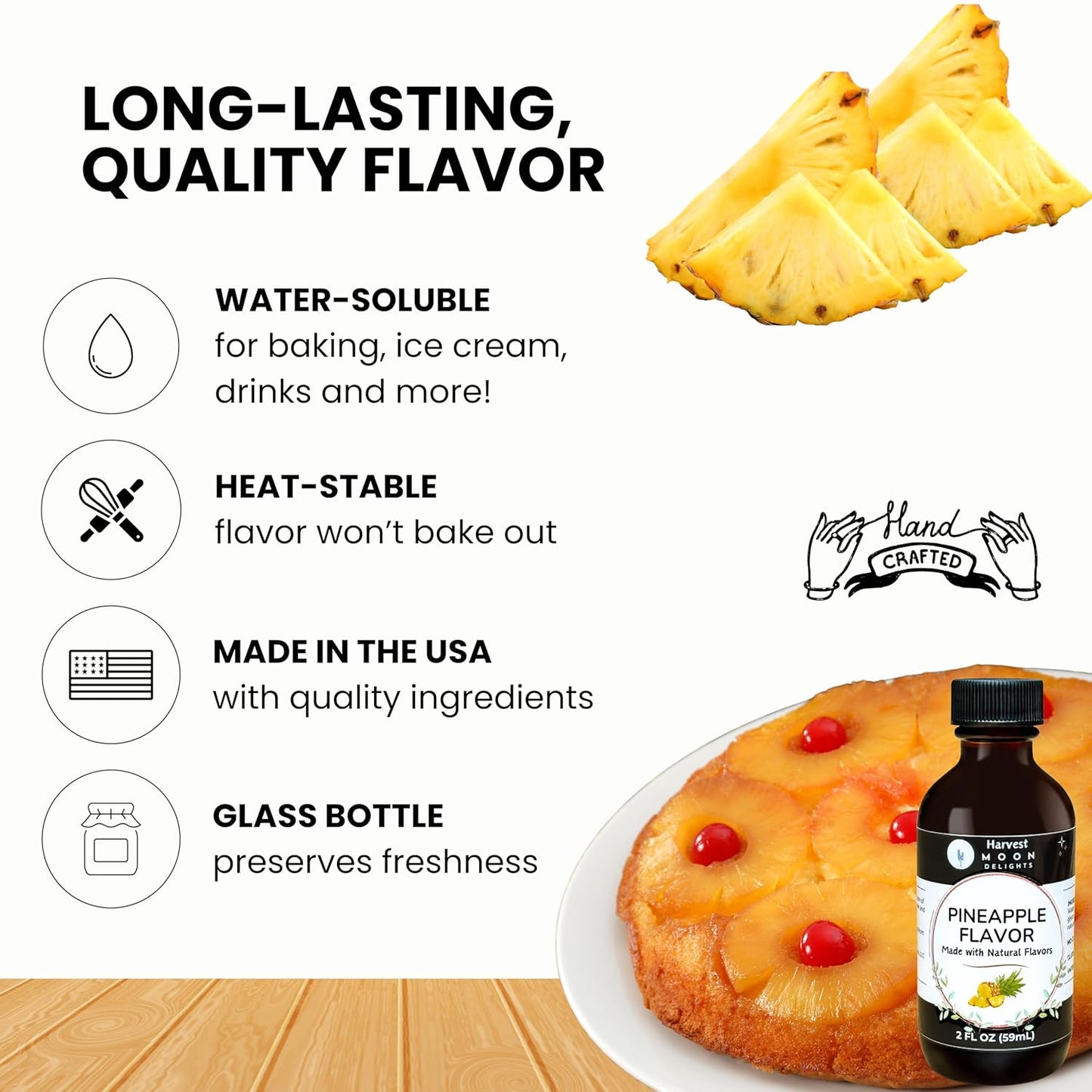 Natural Pineapple Extract - 2 oz - Water-Soluble - By Harvest Moon Delights - Pineapple Extract for Baking, Ice Cream, Drinks, and Candy - Flavoring, Flavor, Sugar-Free,