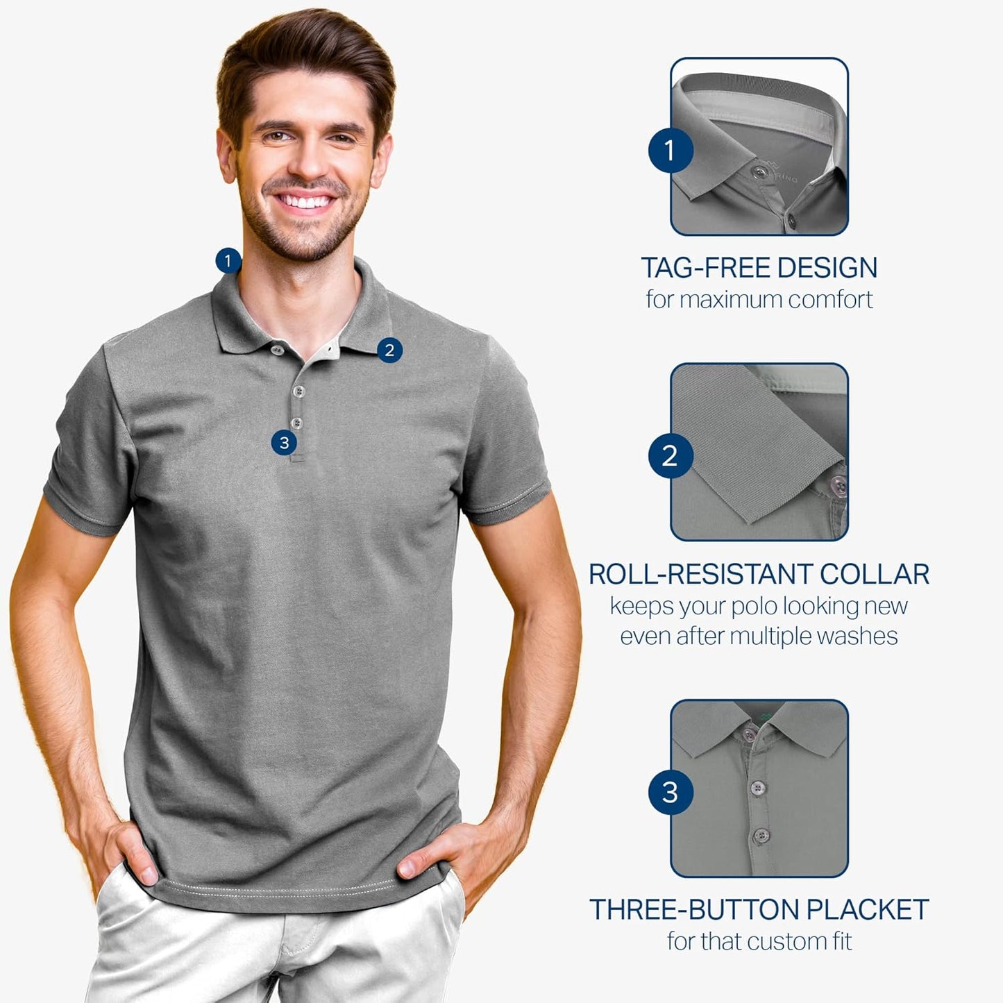 Mio Marino Golf Polo Shirts for Men - Dry Fit - Ultra-Thin Breathable Fabric