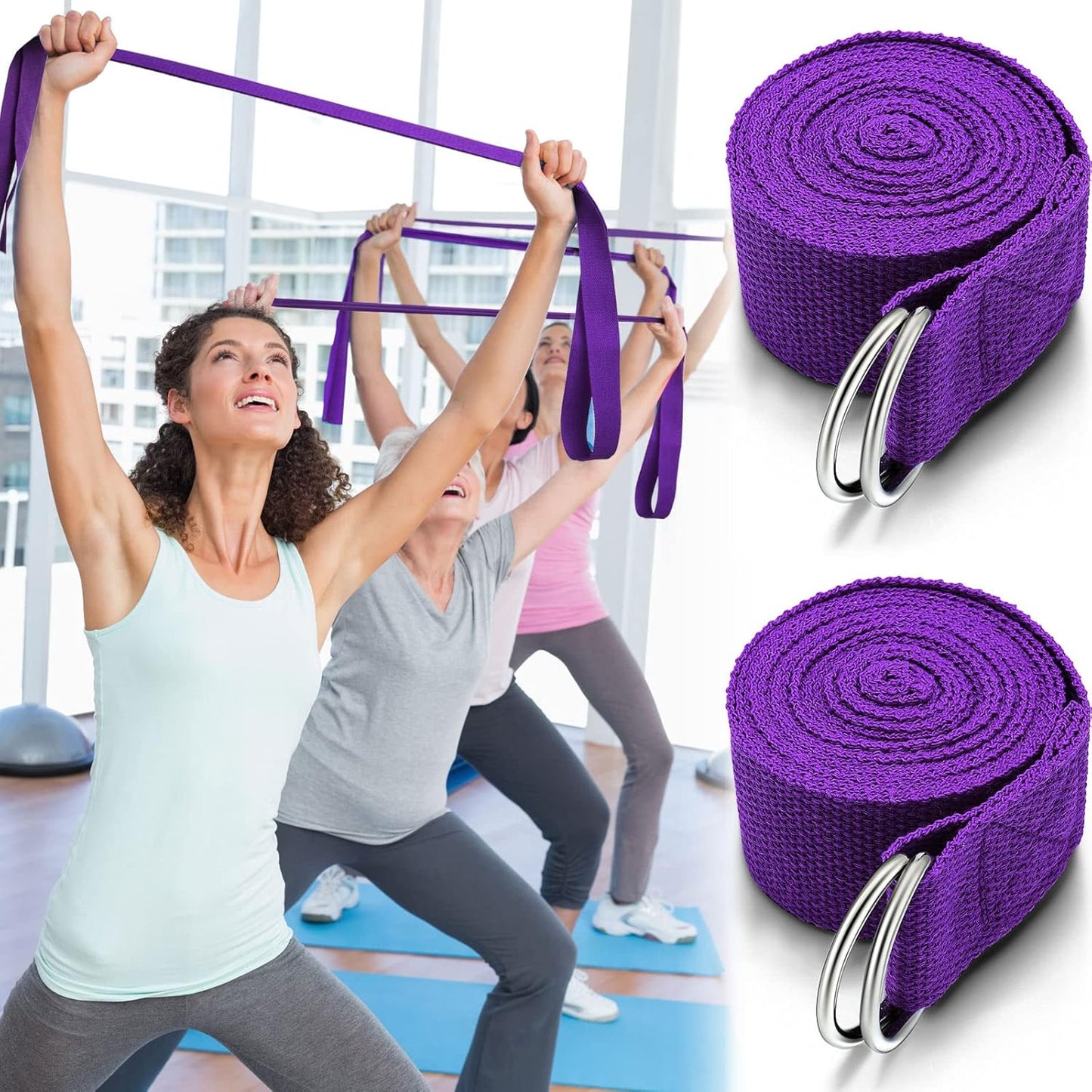 6 Pcs Yoga Strap for Stretching 8 Ft Yoga Exercise Adjustable Straps Bands with Safe Adjustable D Ring Buckle for Pilates Gym Workouts Fitness Improves Sitting Posture
