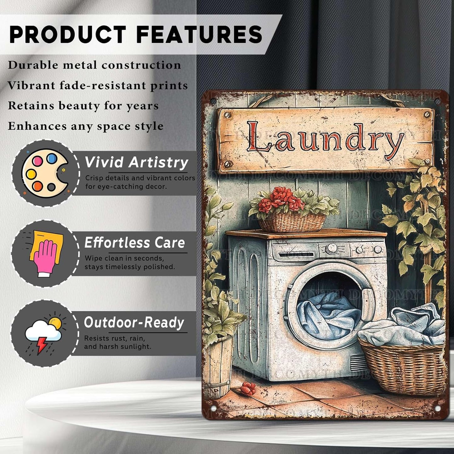 Vintage Laundry Room Tin Sign Retro Metal Poster Funny Laundry Wall Art Cafe Toilet Farm Room Garden Plaque Outdoor Farmhouse Decor Bathroom Restroom 12 * 16inch