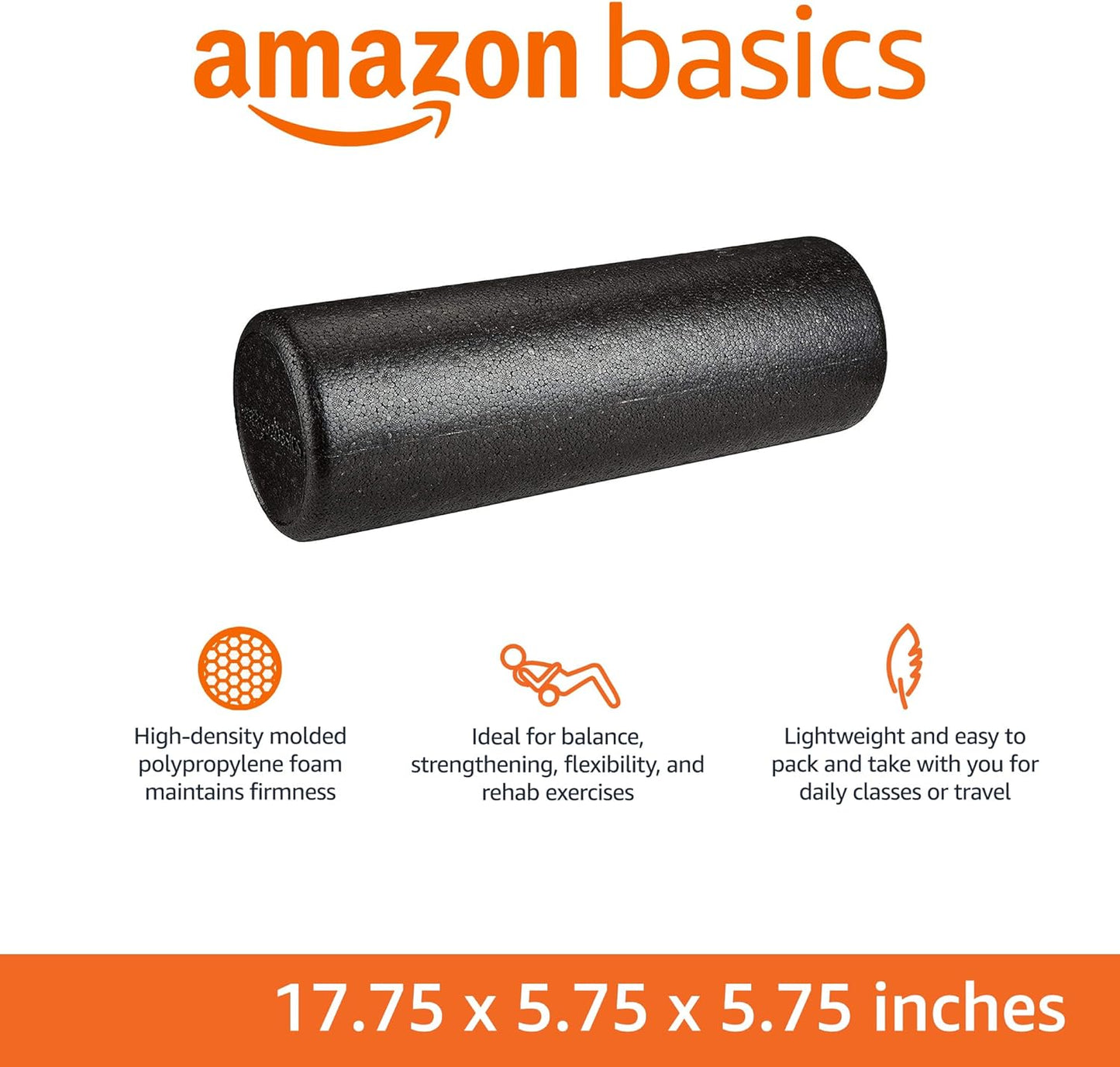 Amazon Basics High Density Foam Roller for Exercise and Recovery, 18 Inches, Black