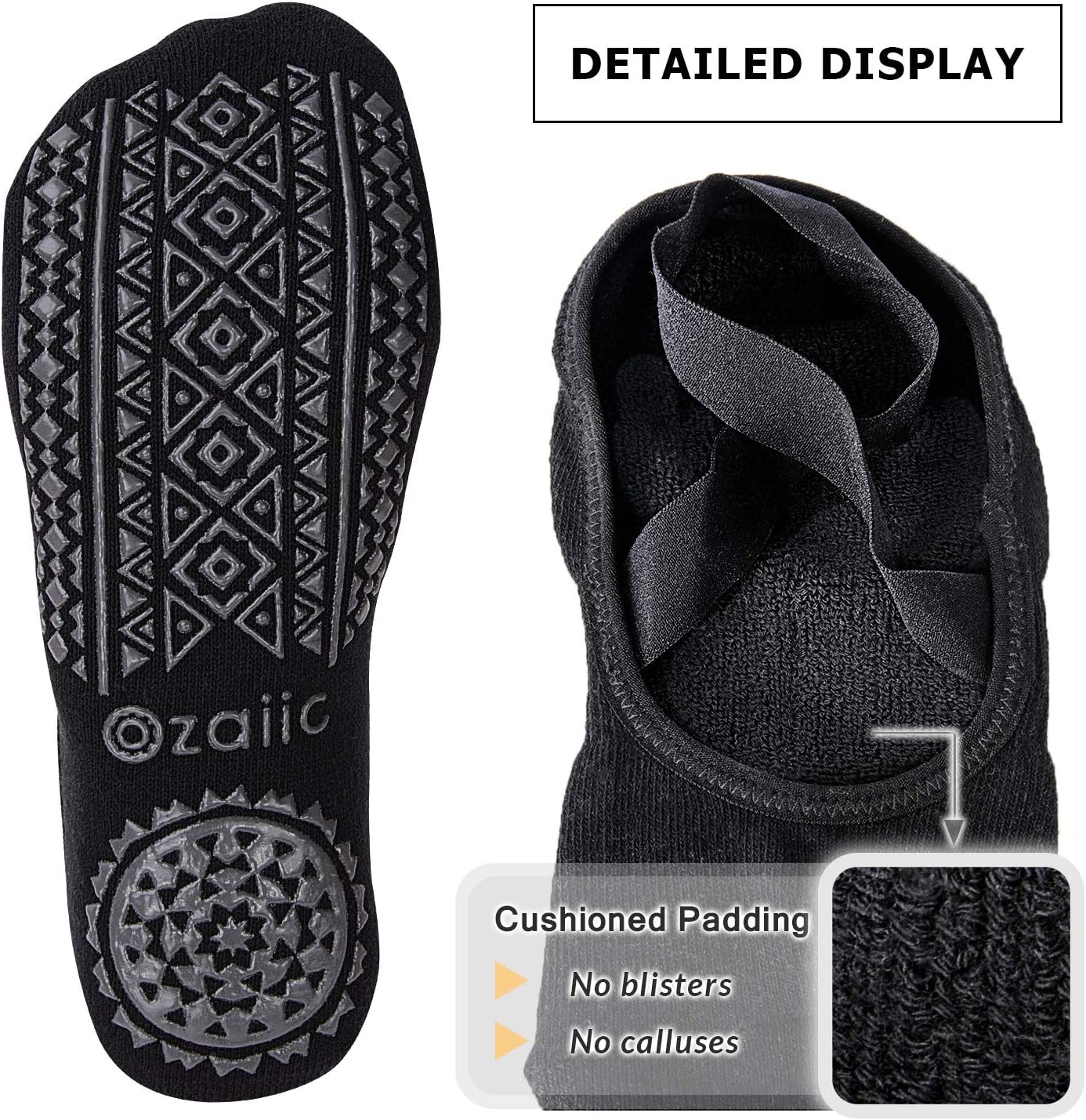 Ozaiic Yoga Socks for Women Non-Slip Grips & Straps, Ideal for Pilates, Pure Barre, Ballet, Dance, Barefoot Workout