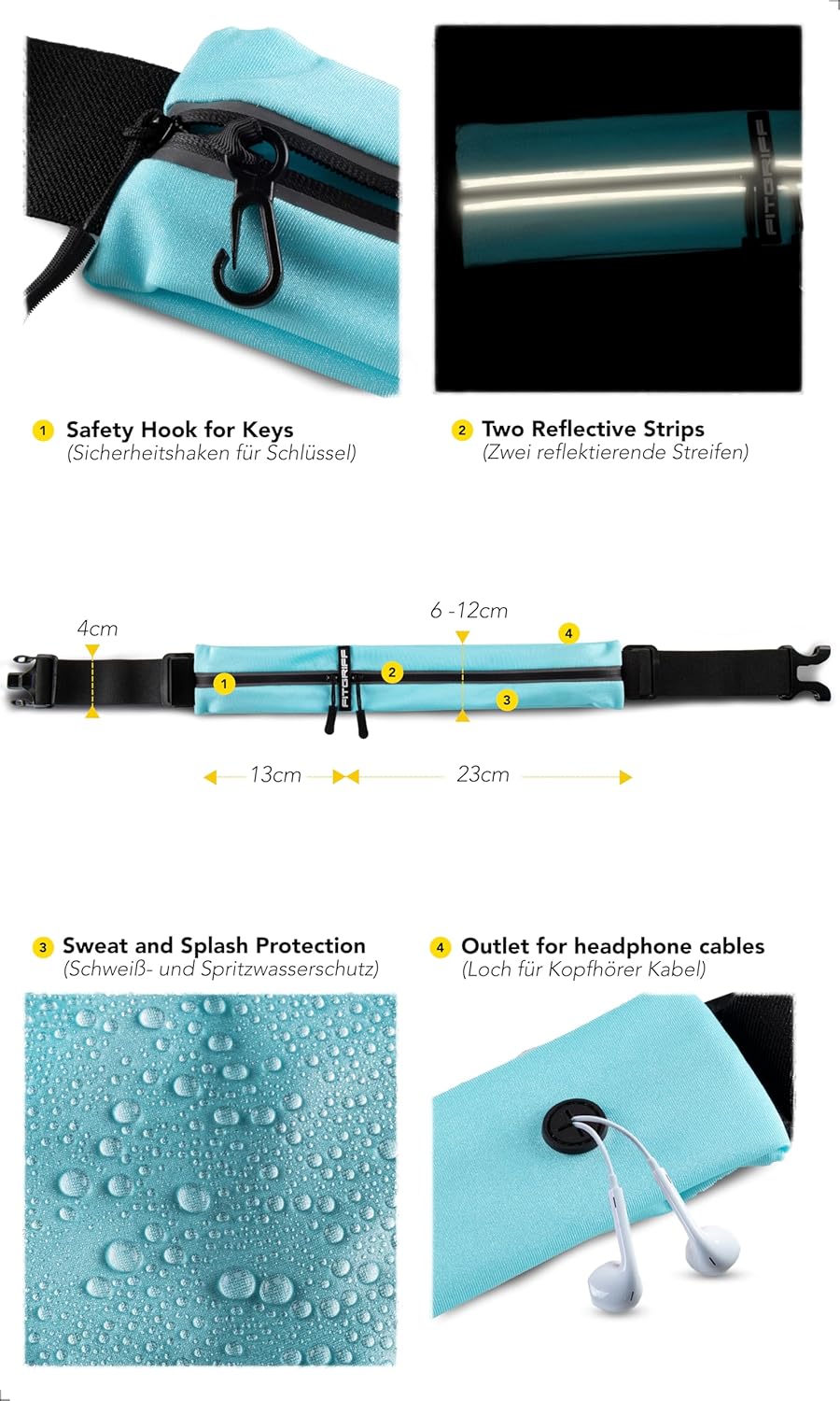 Fitgriff® Running Belt for Men & Women - Secure Jogging Pouch for Phone, Keys & Essentials - For All Cell Phones