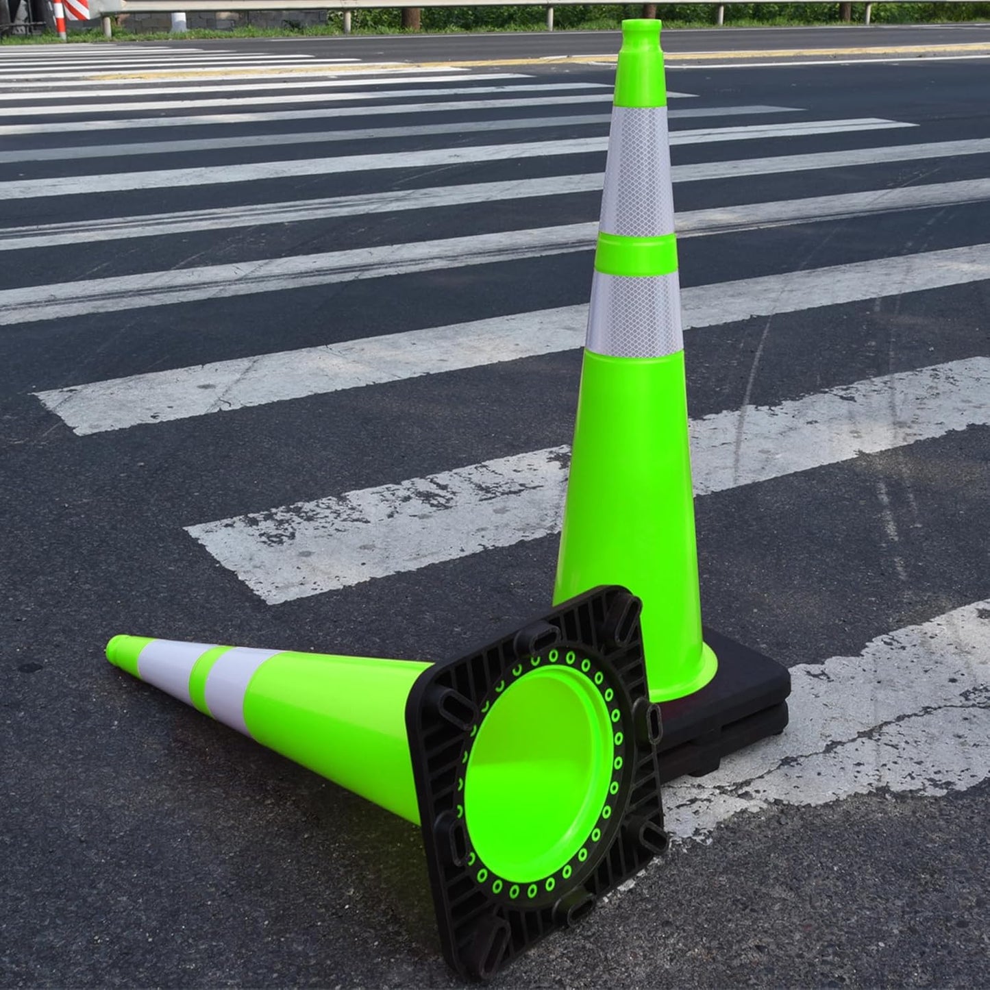 OrangeStar 36" Large Traffic Cones 4-Pack, Green Safety Cones with 2 Reflective Collars, Weighted Base for Highway, Roadwork, Construction, Warehouse Safety, Parking Lots, Indoor & Outdoor Use